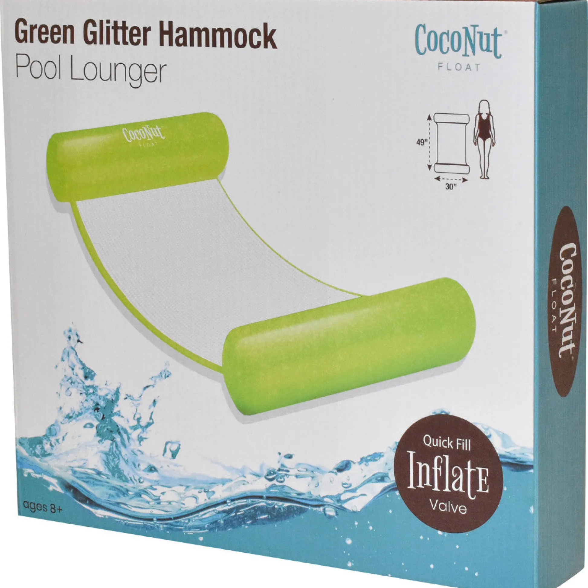 Flat River Group CocoNut Float Green Glitter Hammock Pool Lounger - 49" x 30" Inflatable Relaxation Chair* Swimming Pools & Water Toys