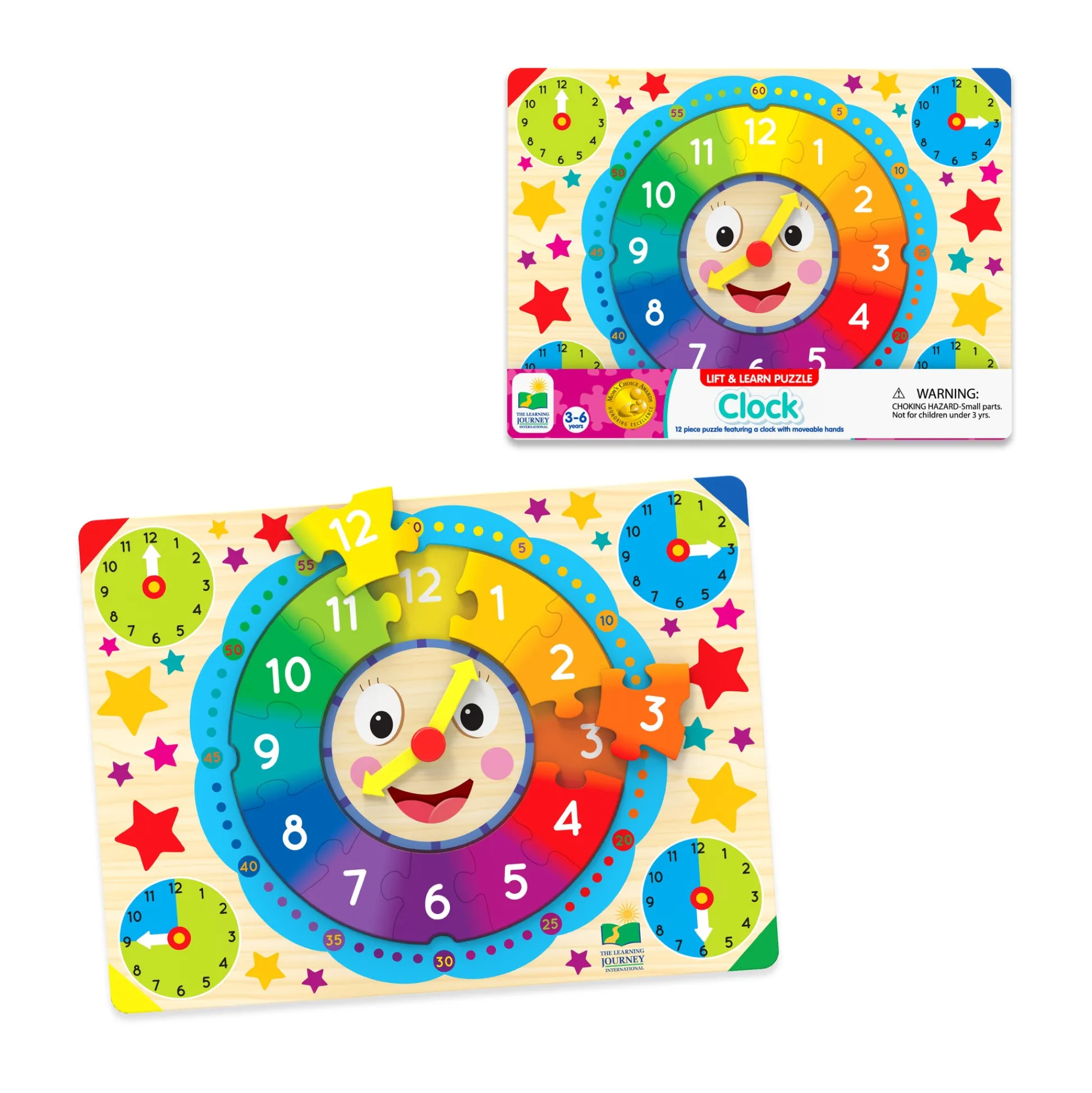 AreYouGame Colorful Time-Telling Lift & Learn Clock Puzzle - 12 pc* Puzzles