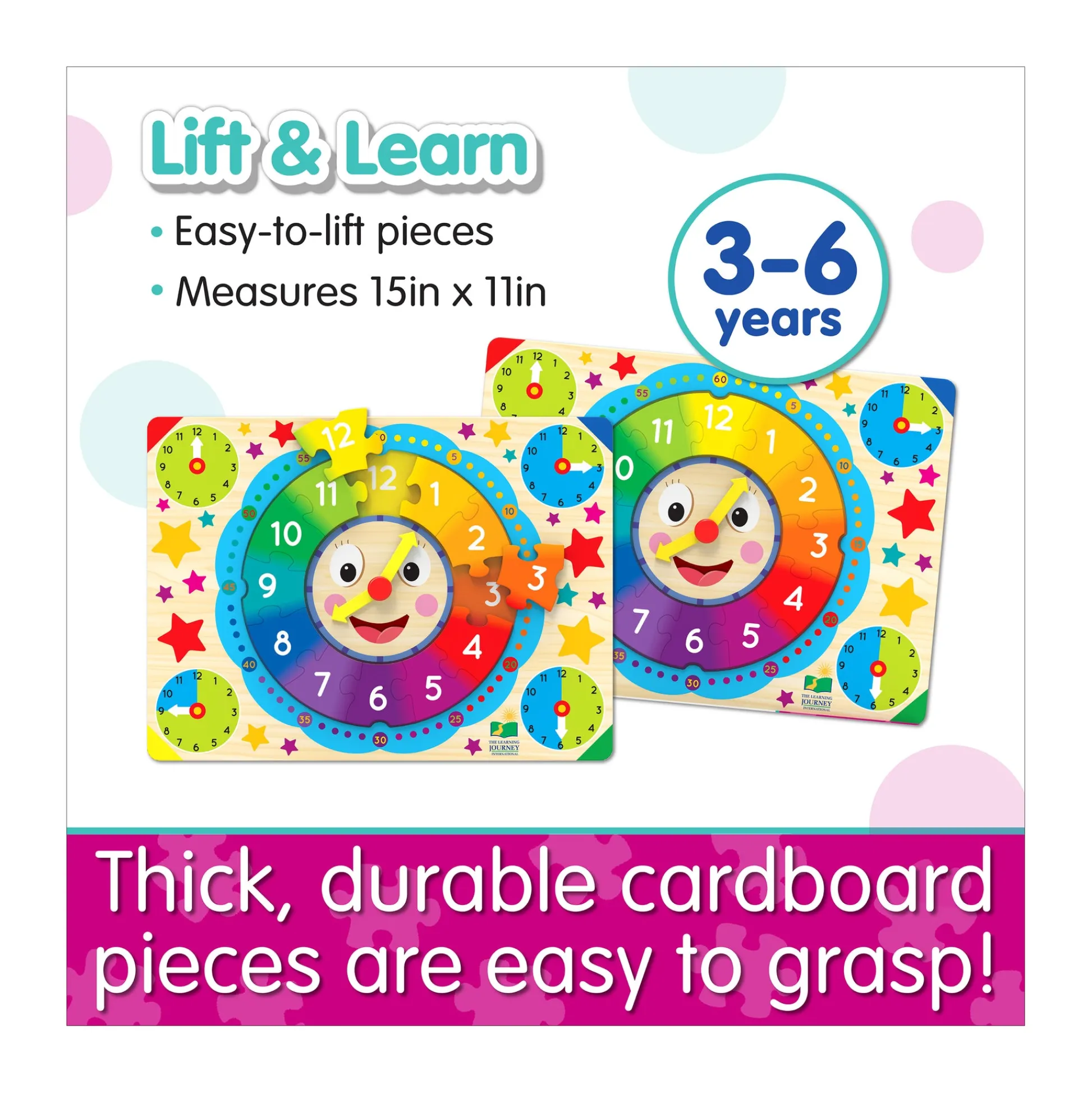 AreYouGame Colorful Time-Telling Lift & Learn Clock Puzzle - 12 pc* Puzzles