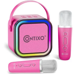 Contixo Mini Karaoke Machine, Party-Ready Portable Bluetooth Speaker + 2 Wireless Mics - Pink* Social & Emotional Skills|Electronics