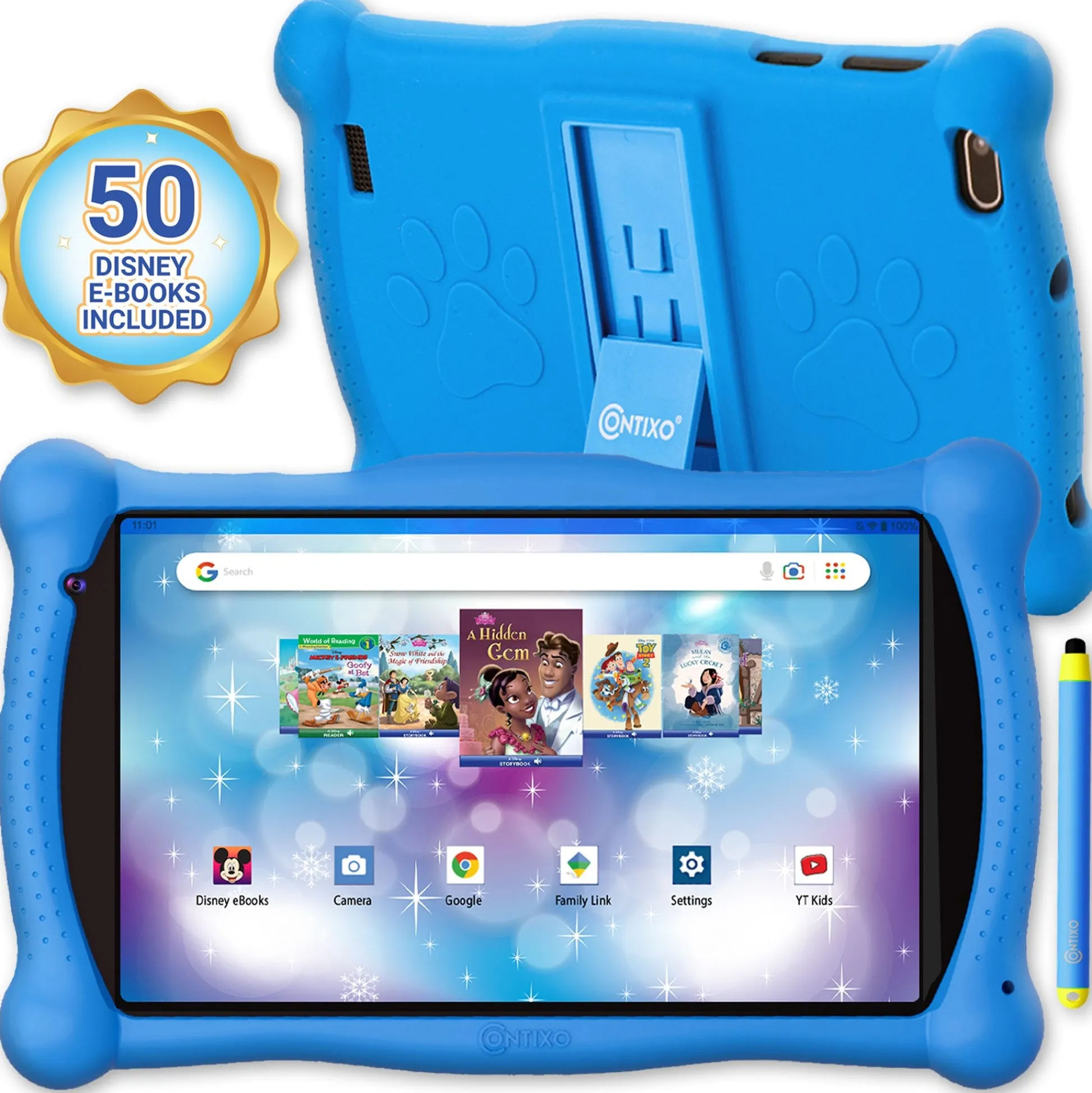 Contixo V10 Kids 7" Bluetooth Tablet with 50 Disney E-Books - Blue*Kids Electronics|Kids Books