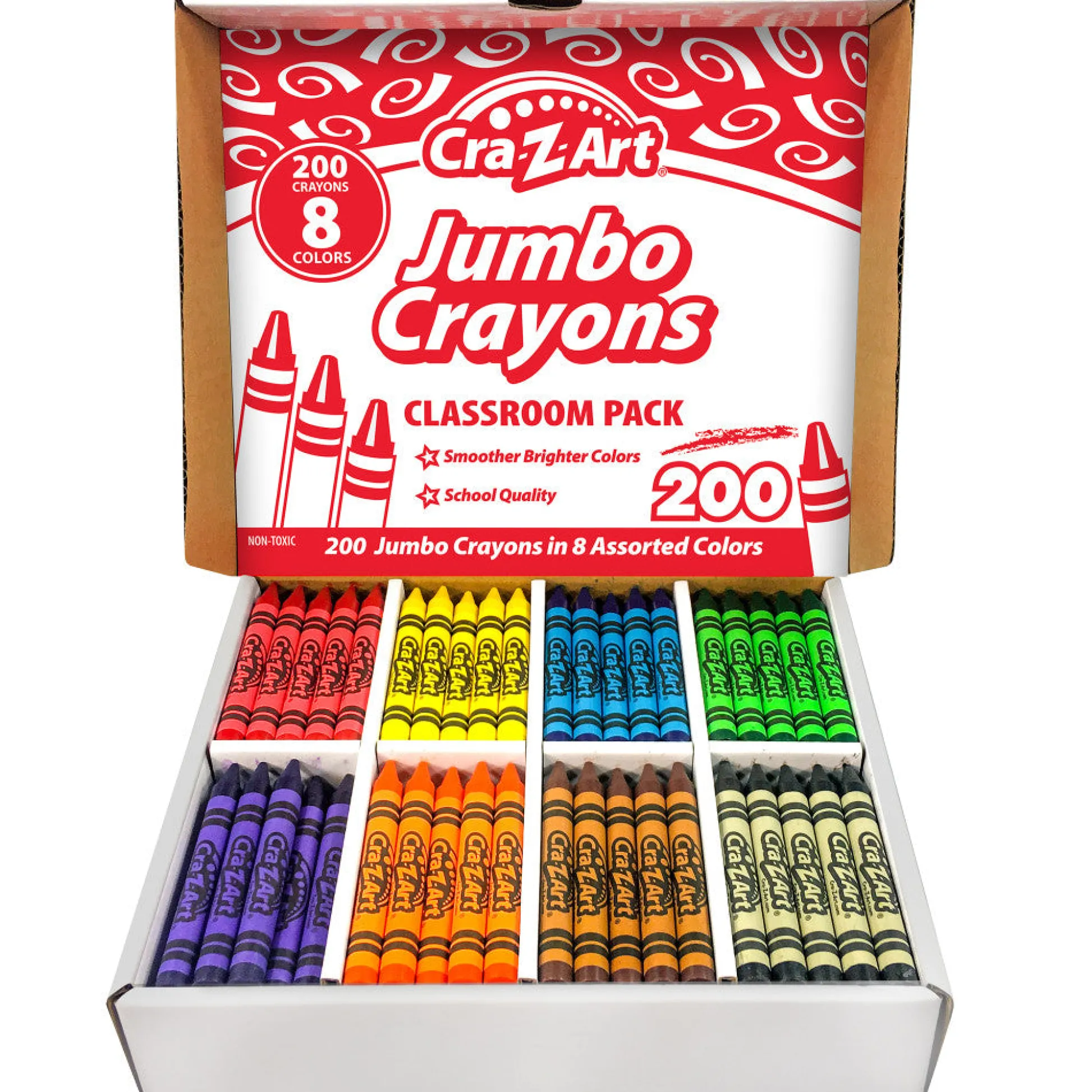 Flat River Group Cra-Z-Art Classroom Pack: Jumbo Crayons - 200 Pieces, 8 Bright Colors* Drawing, Color & Painting