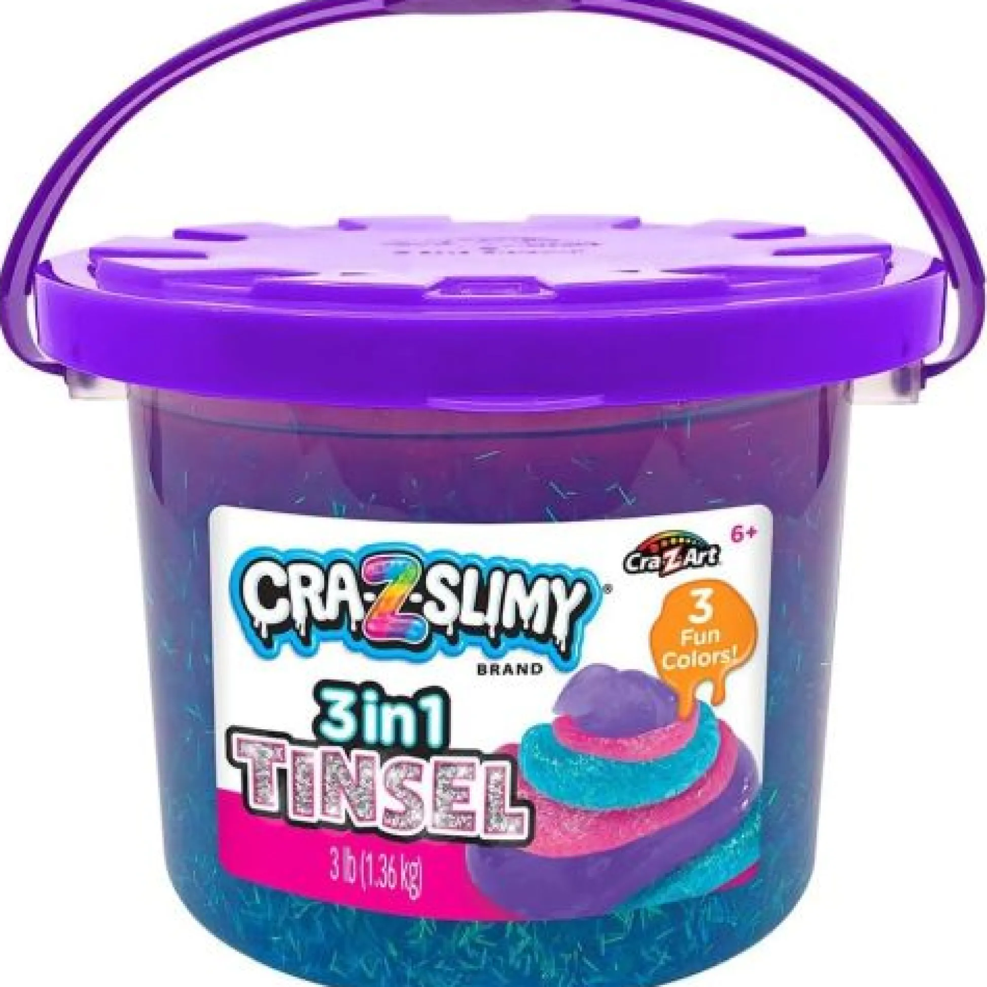 Calendar Holdings, LLC Cra-Z-Slimy Tri-Color Tinsel Bucket - Aqua, Pink, Purple* Slime