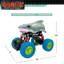 Flat River Group Crazy Truck Big Wheels Shark Truck - 4.5" Friction-Powered Stunt Vehicle for Kids 3+* Playsets & Vehicles