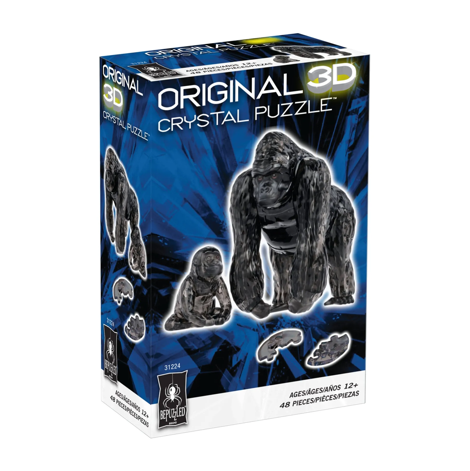 AreYouGame 3D Crystal Puzzle - Gorilla and Baby (Black): 48 Pcs* Puzzles