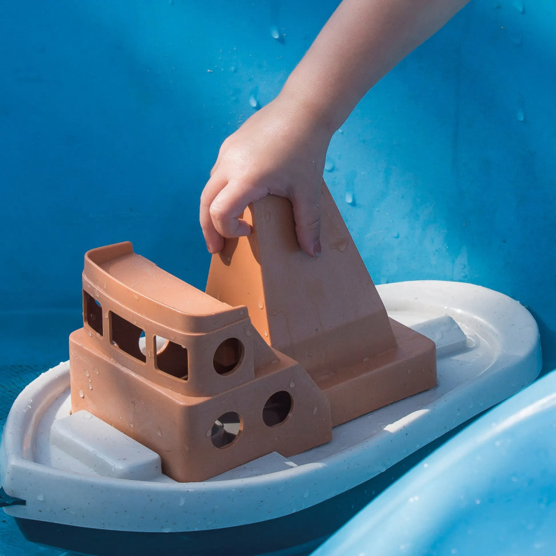 Flat River Group Dantoy BIO Tuff Tuff Boat - Eco-Friendly Toy Tug Boat in Peach & Blue* Bath Toys