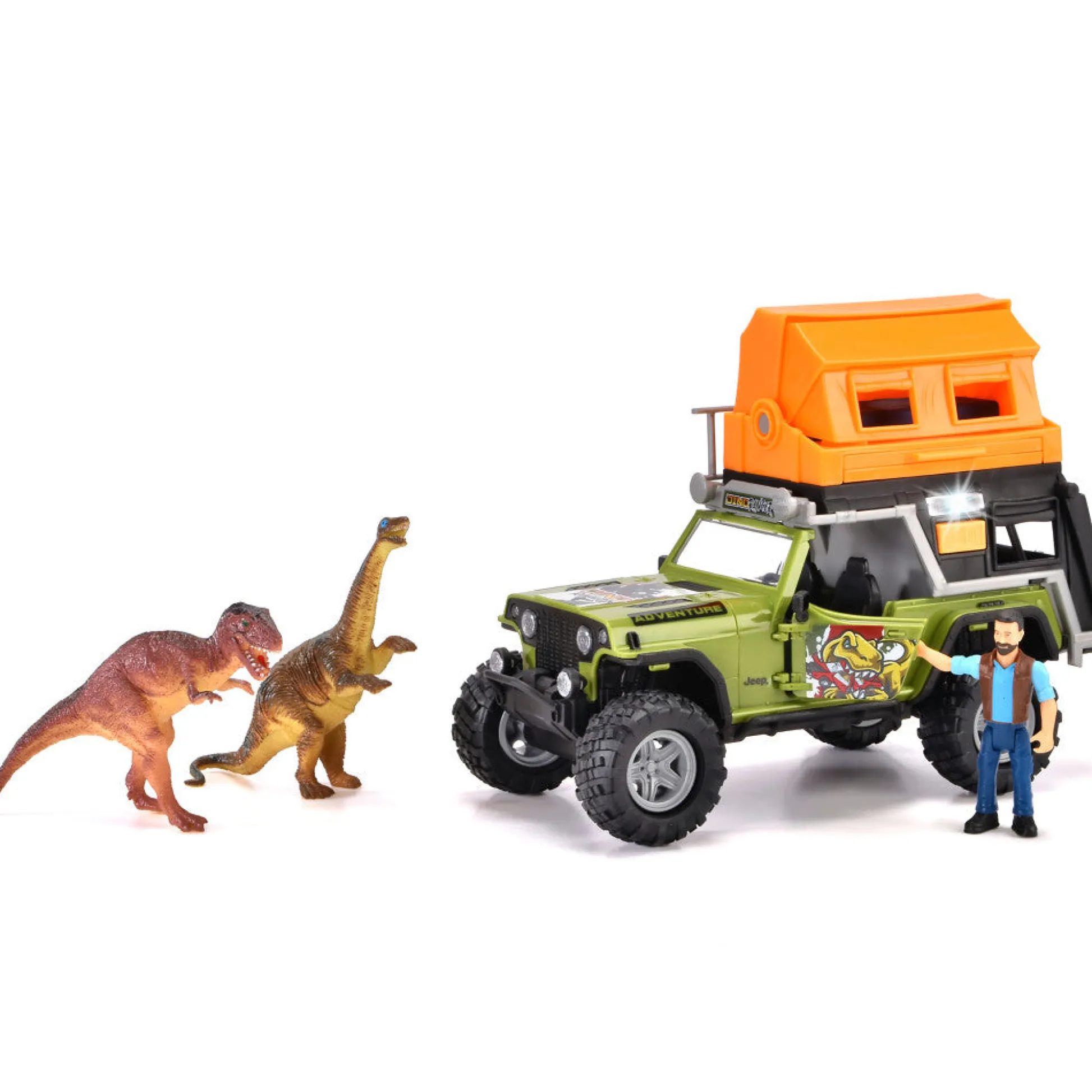 Flat River Group Dickie Toys Jeep Dino Camper Set - Dinosaur Transport Adventure, Green & Orange, Ages 3+* Playsets & Vehicles