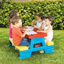 Flat River Group Dolu Colorful Kids' Picnic Table Set for 4 - Multi-Color* Social & Emotional Skills