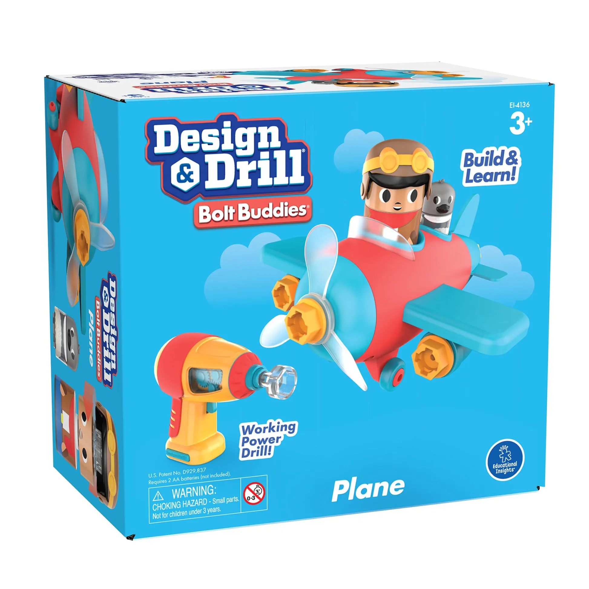 Educators Resource Educational Insights Design & Drill Bolt Buddies Plane - Kid-Safe Toy Drill* Preschool Education Toys & Activities