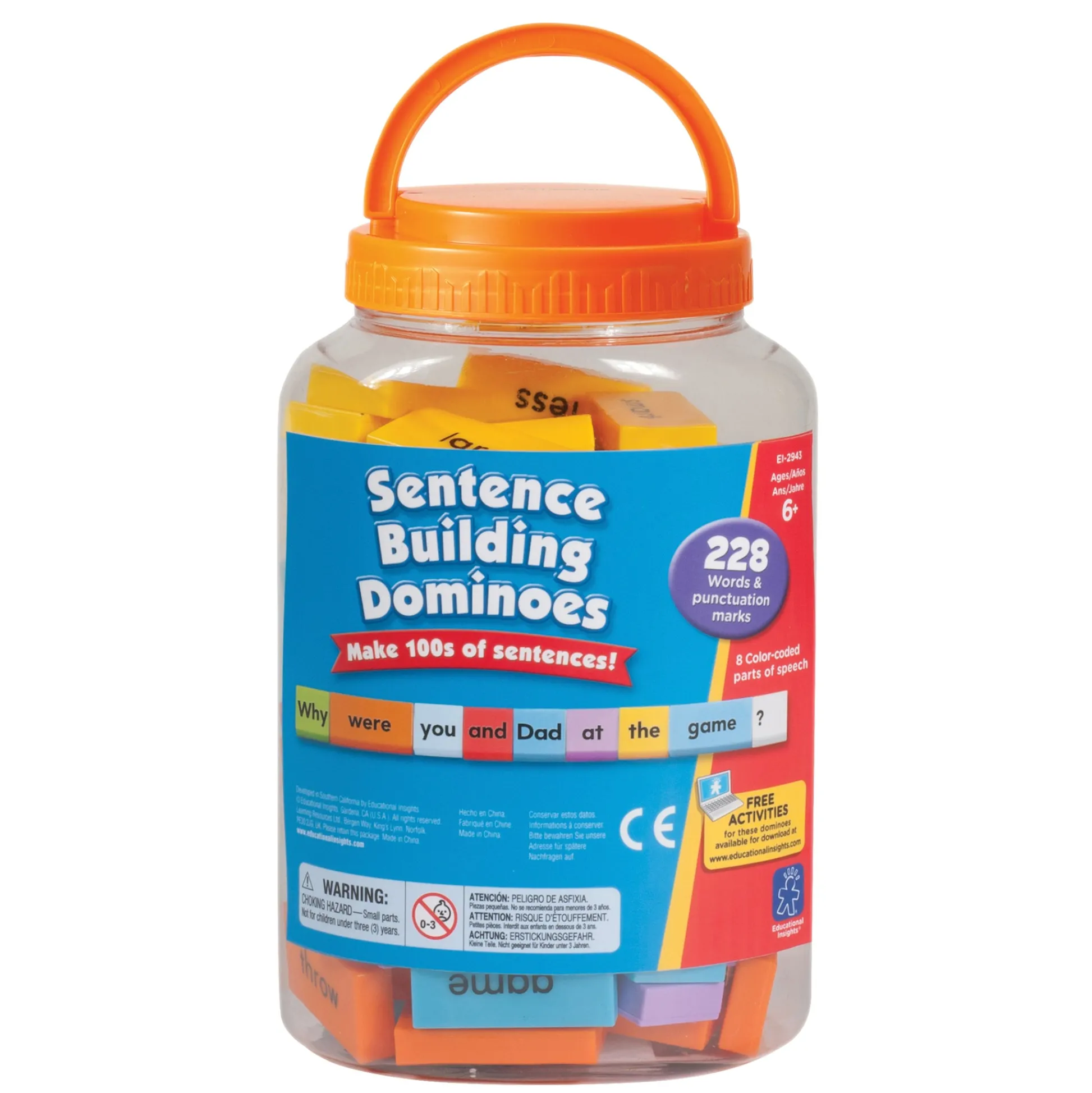 Educators Resource Educational Insights Sentence-Building Dominoes - 228 Color-Coded Pieces for Language Fun* Preschool Education Toys & Activities