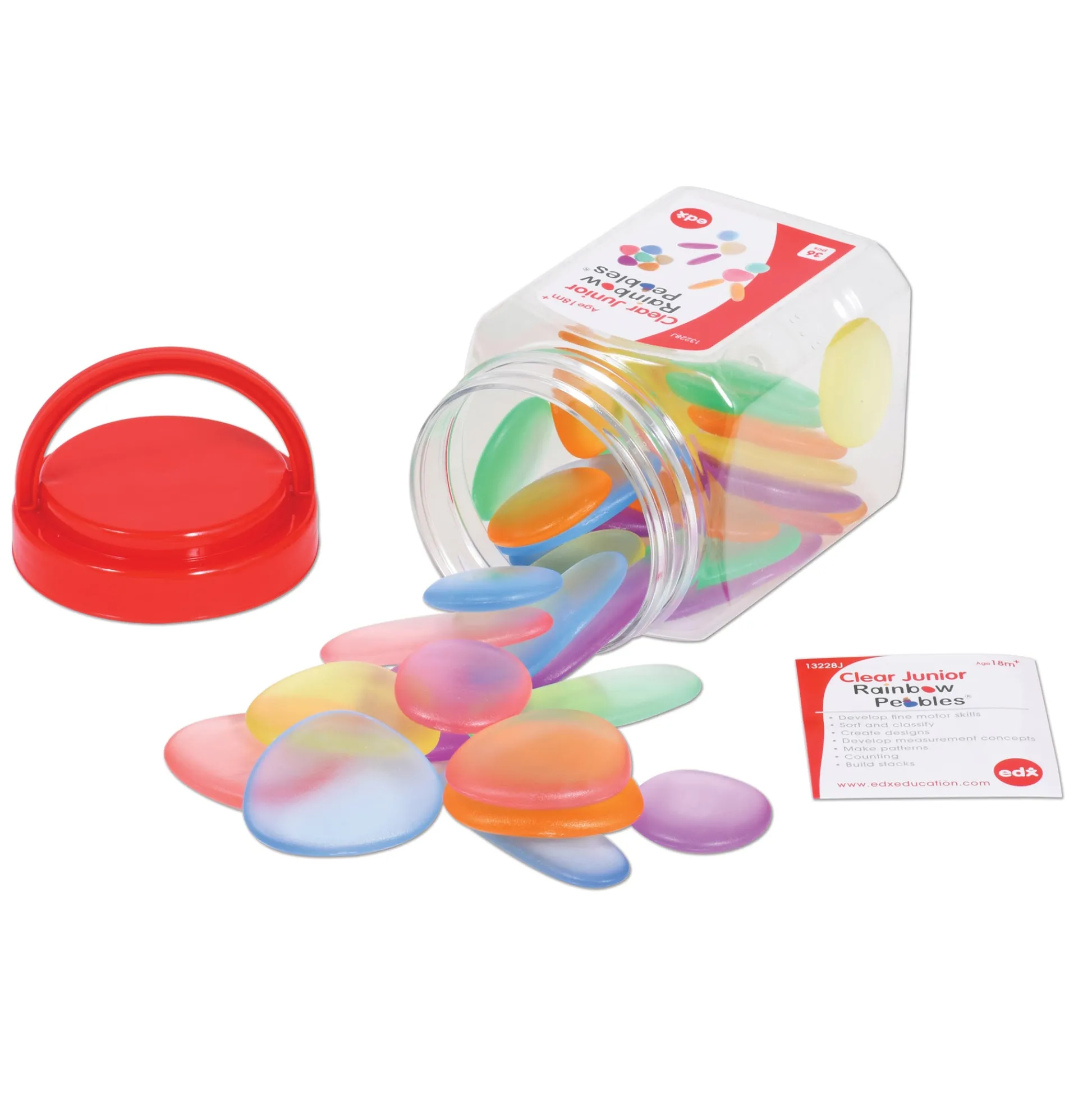 Educators Resource edxeducation Junior Rainbow Pebbles - Transparent - Mini Jar - Set of 36* Preschool Education Toys & Activities