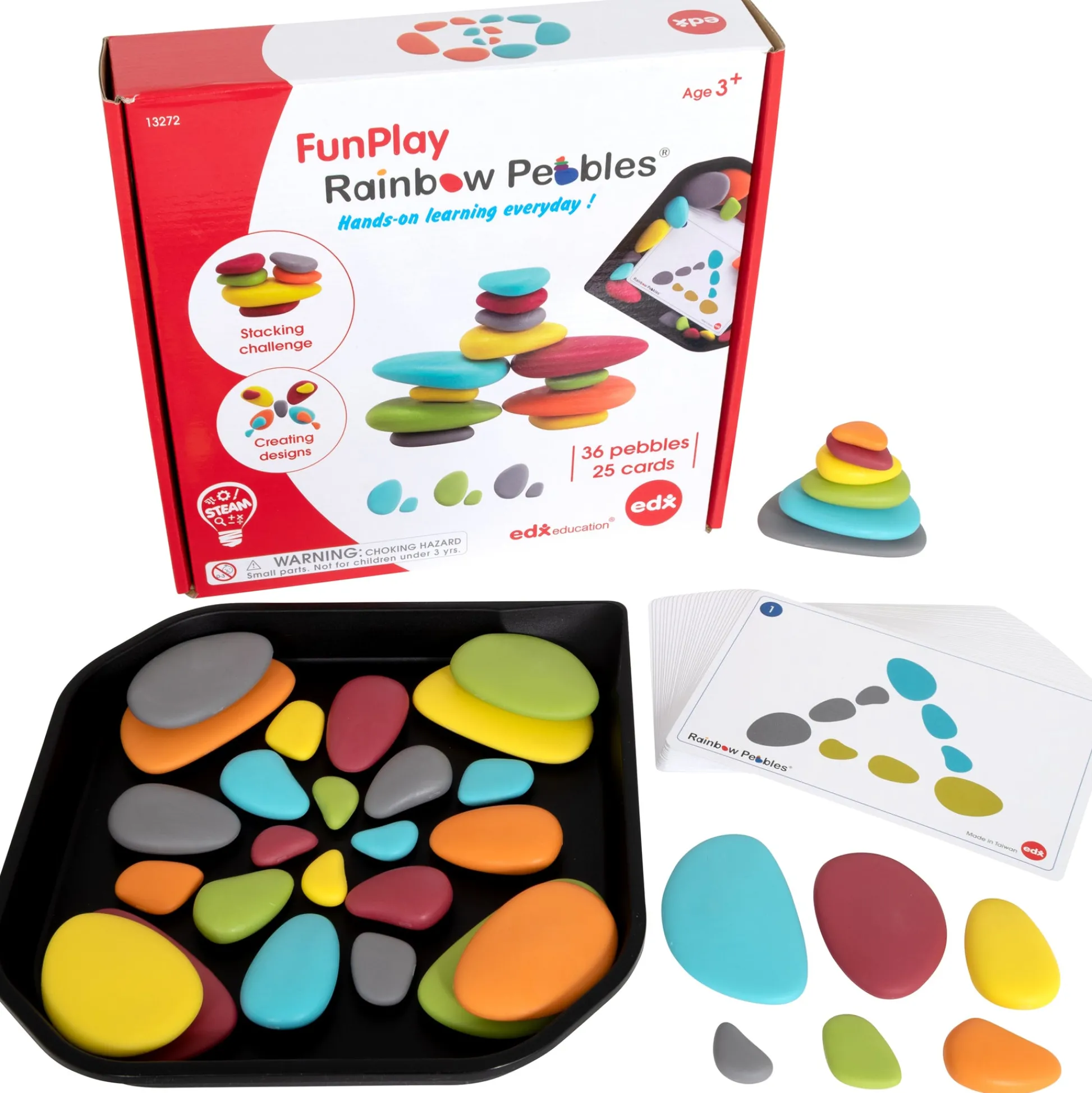Educators Resource edxeducation Rainbow Pebbles - Early Math Manipulative and Construction Toy - Set of 36 Pebbles, 50 Activities, and Tray* Preschool Education Toys & Activities