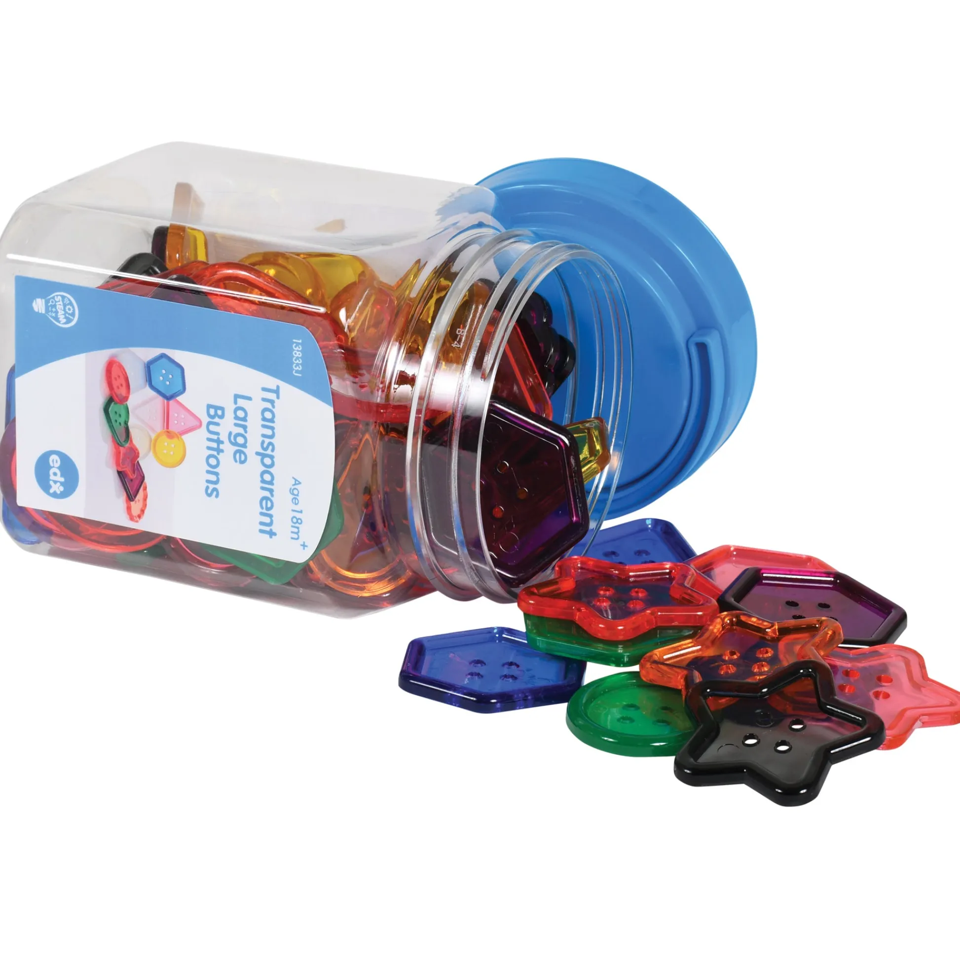 Educators Resource edxeducation Transparent Large Buttons - Colorful Learning Toy with Storage Jar - 0.6 Pound* Preschool Education Toys & Activities