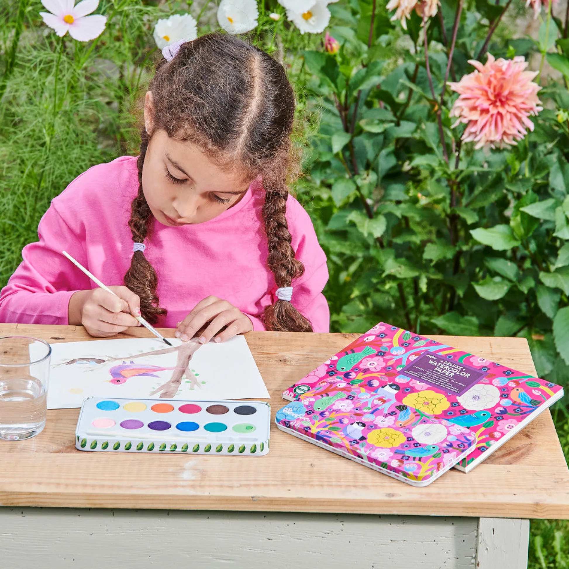 Flat River Group eeBoo Birds in Fuchsia Watercolor Pad - 16 Sheets, 85 lb Paper* Drawing, Color & Painting