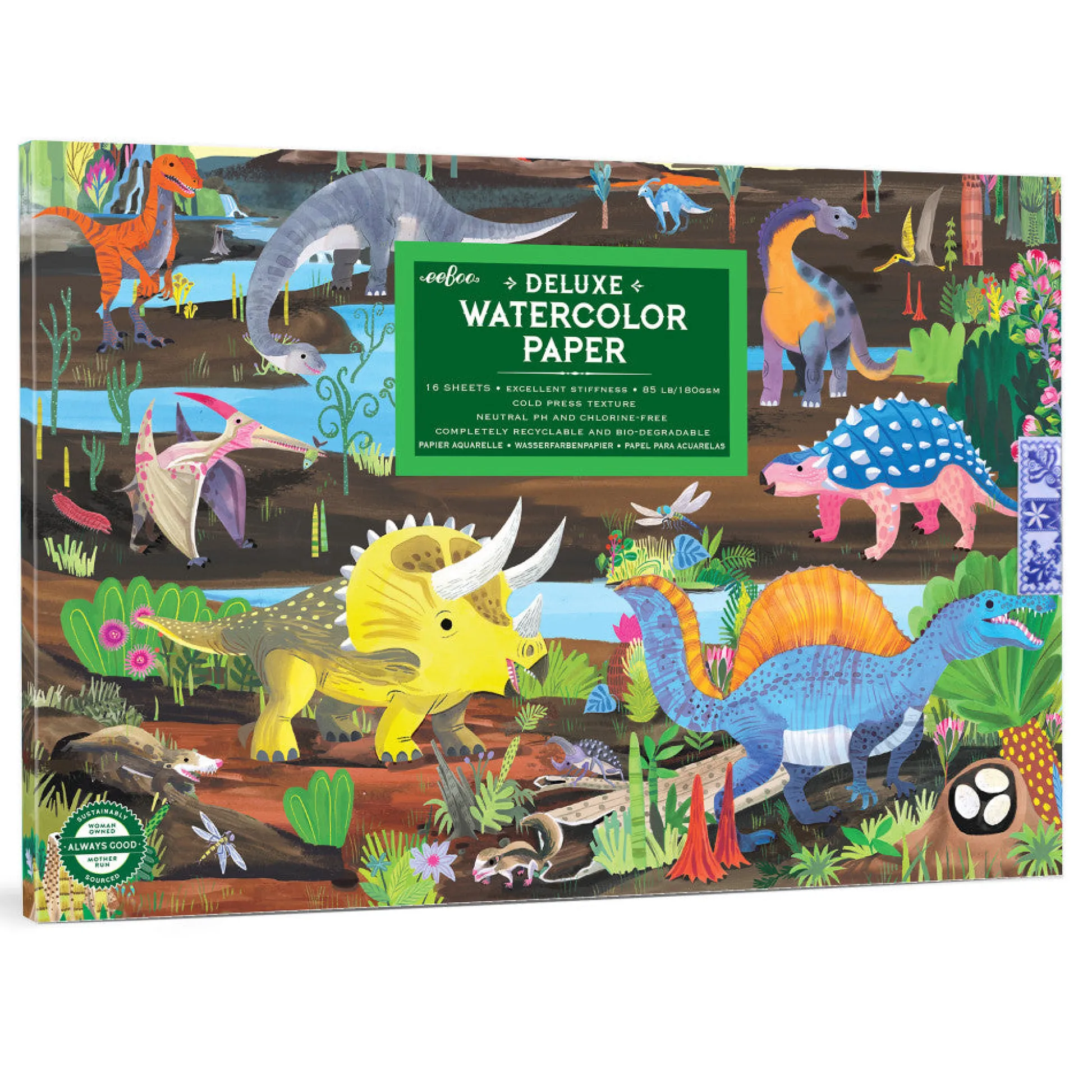 Flat River Group eeBoo Dinosaur Series Watercolor Pad - 16 Sheets, 85 lb Paper* Drawing, Color & Painting