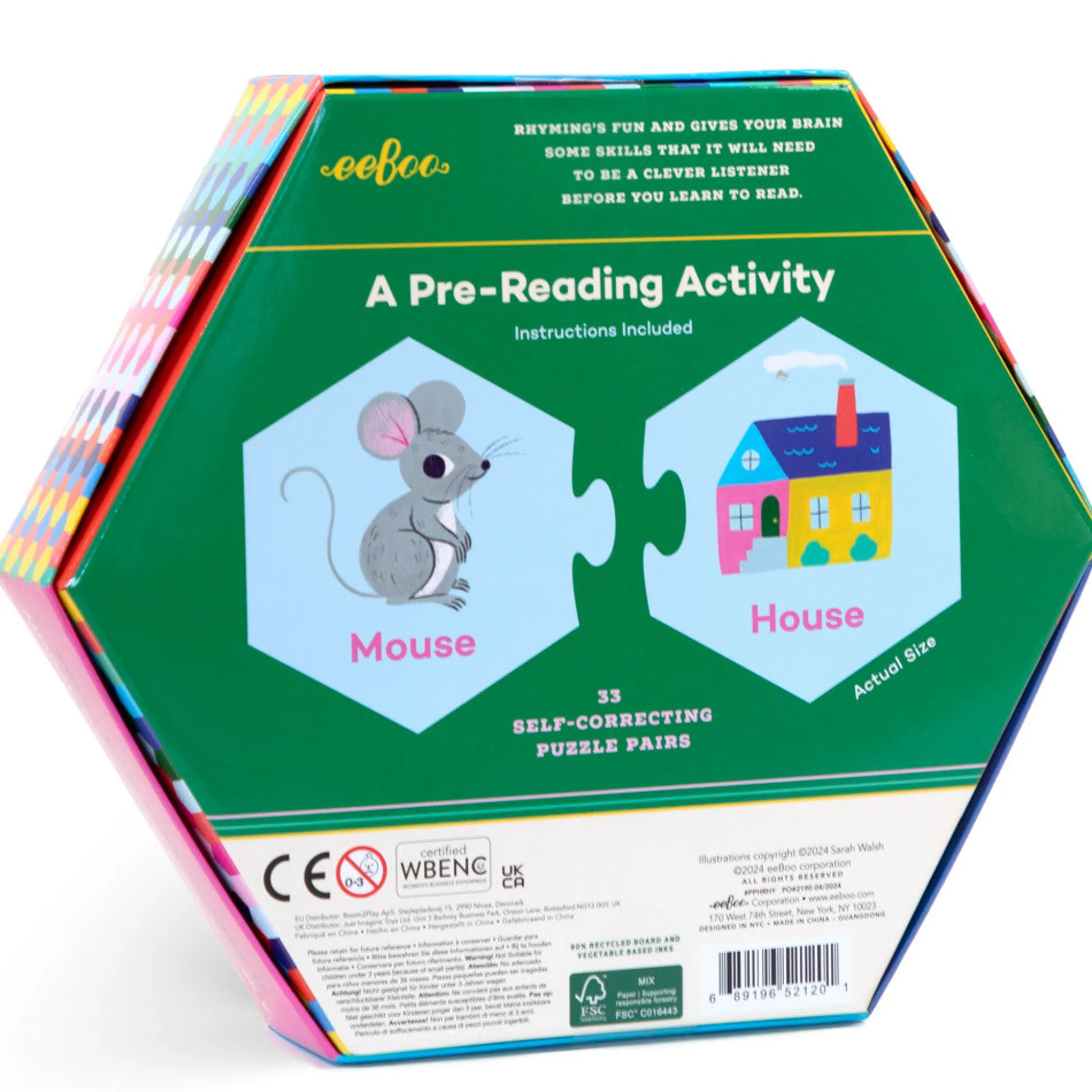 Flat River Group eeBoo Hexagon Puzzle Pairs - Rhyming Words - Educational Game for Kids Age 3+* Puzzles