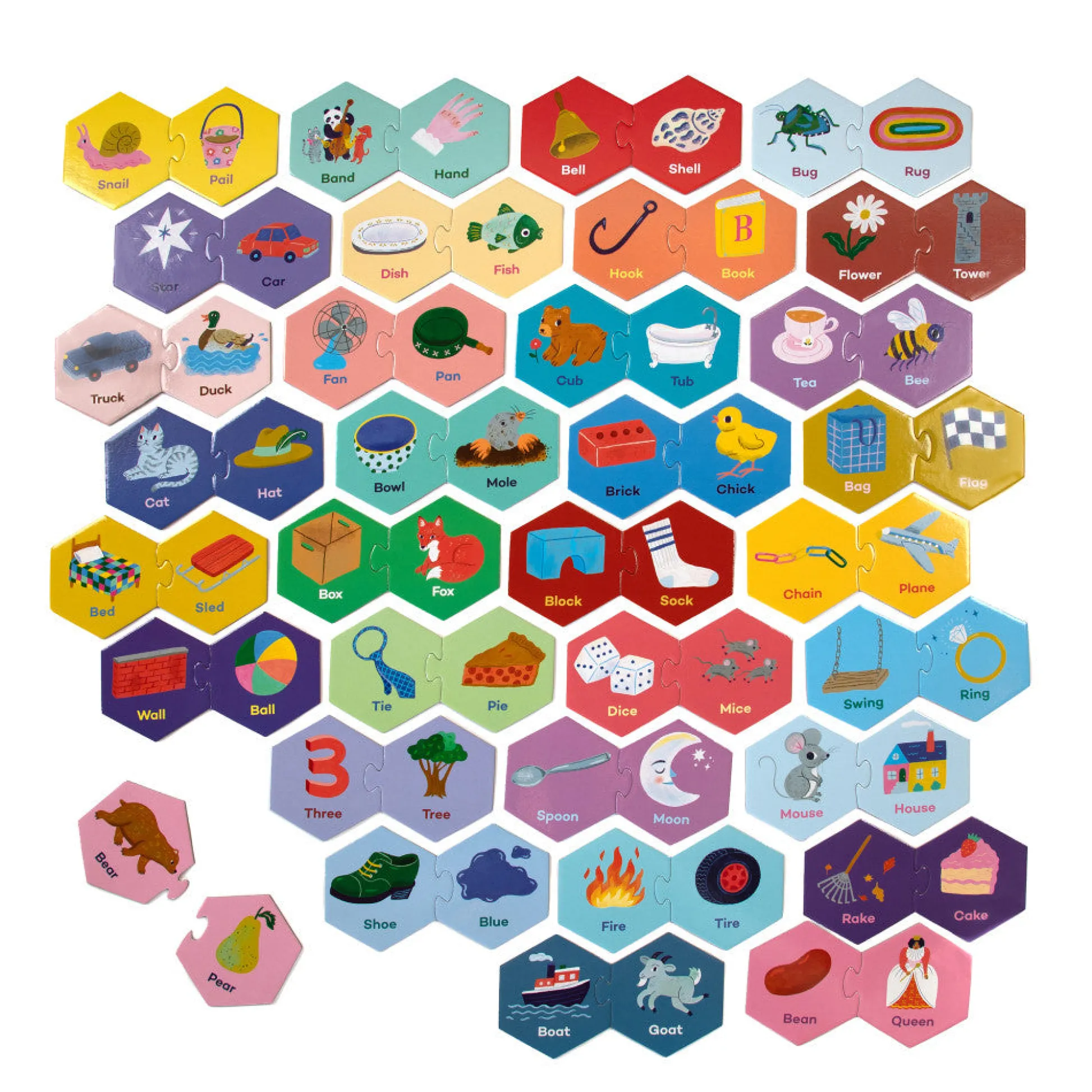Flat River Group eeBoo Hexagon Puzzle Pairs - Rhyming Words - Educational Game for Kids Age 3+* Puzzles