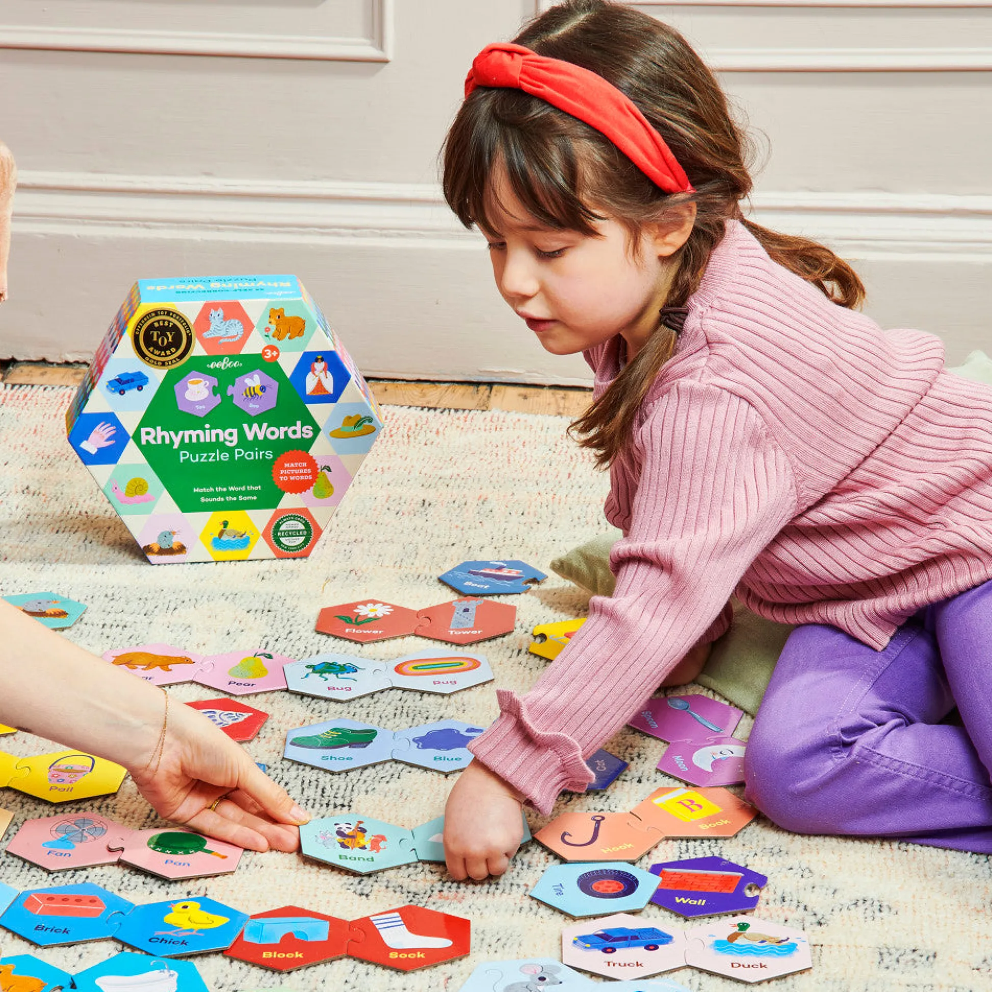 Flat River Group eeBoo Hexagon Puzzle Pairs - Rhyming Words - Educational Game for Kids Age 3+* Puzzles