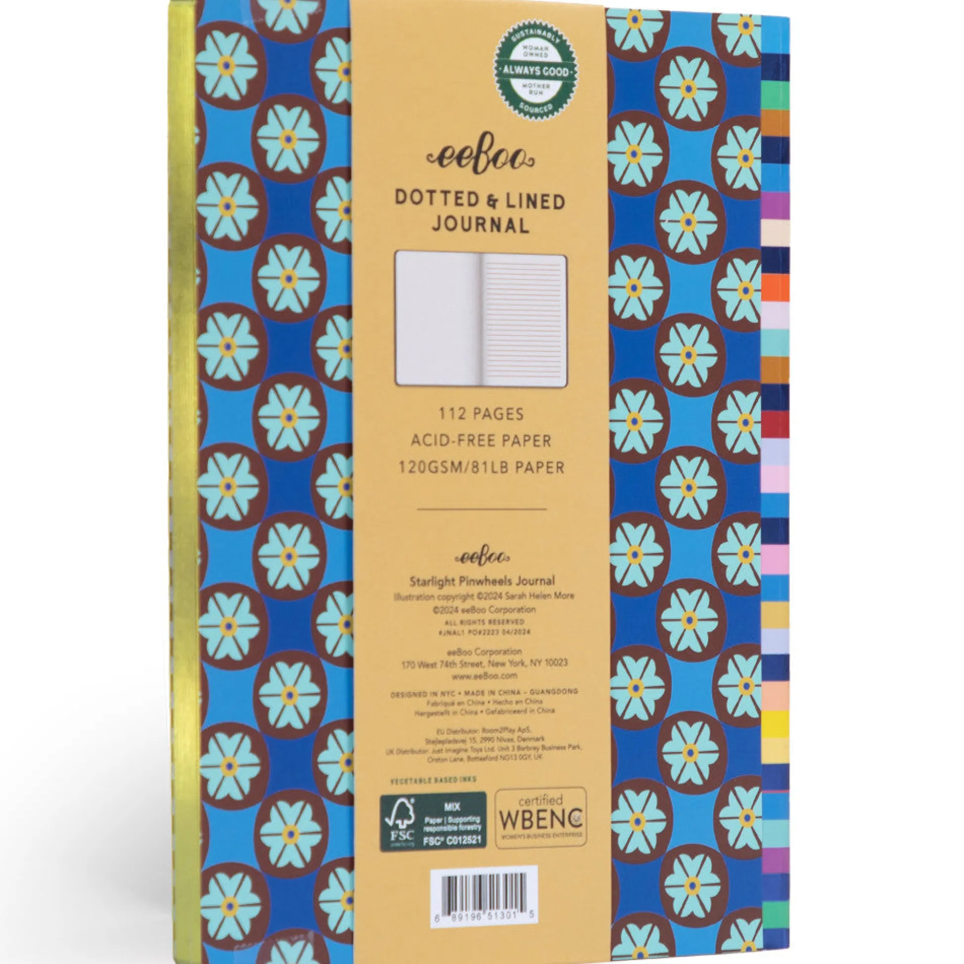 Flat River Group eeBoo Piece & Love Starlight Pinwheels Gilded Journal - Vibrant Adult Diary* Drawing, Color & Painting