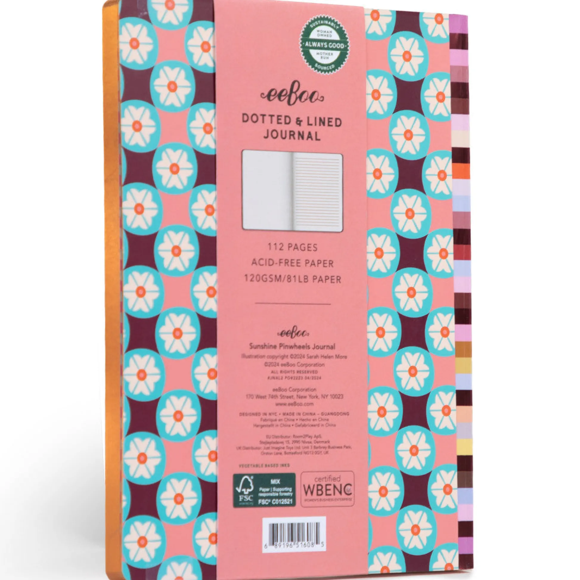 Flat River Group eeBoo Piece & Love Sunshine Pinwheels Gilded Journal - Vibrant Art Hardcover Diary* Drawing, Color & Painting