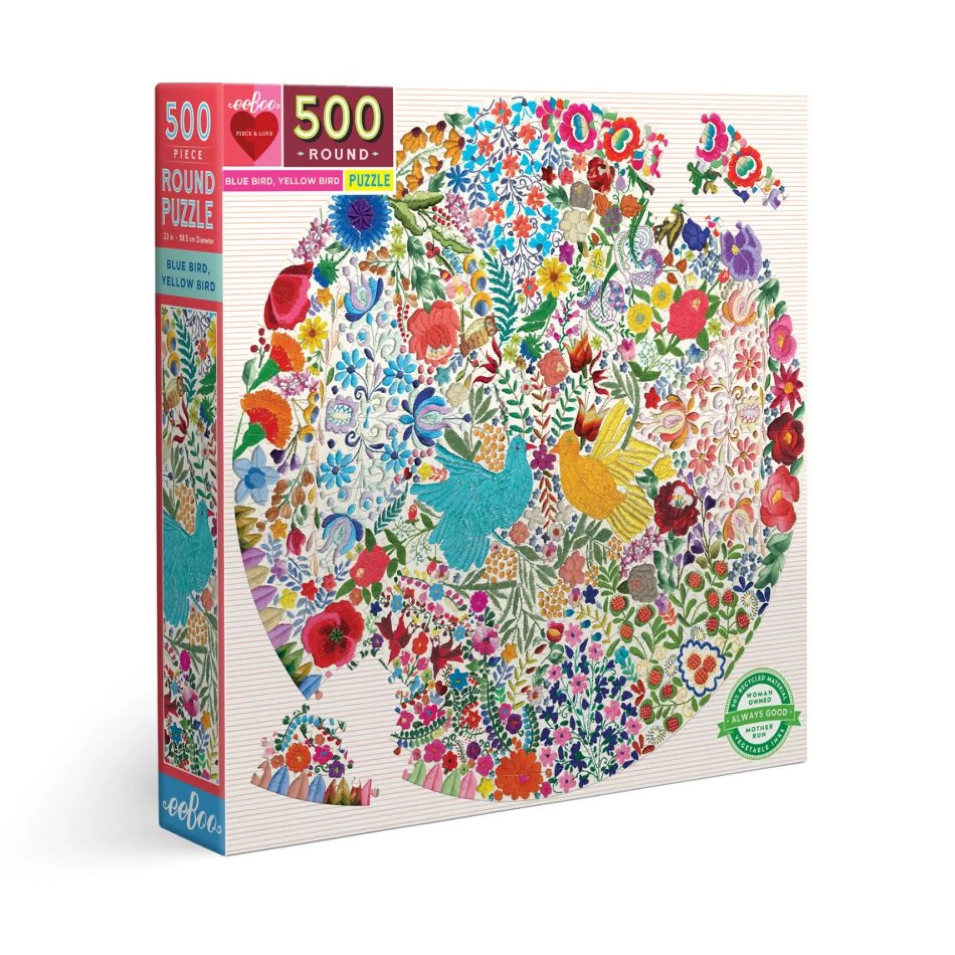 Flat River Group eeBoo Piece and Love Blue Bird Yellow Bird 500-Piece Round Jigsaw Puzzle* Puzzles