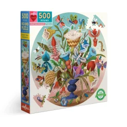 Flat River Group eeBoo Piece and Love Crazy Bug Bouquet Round Jigsaw Puzzle - 500 pc* Puzzles