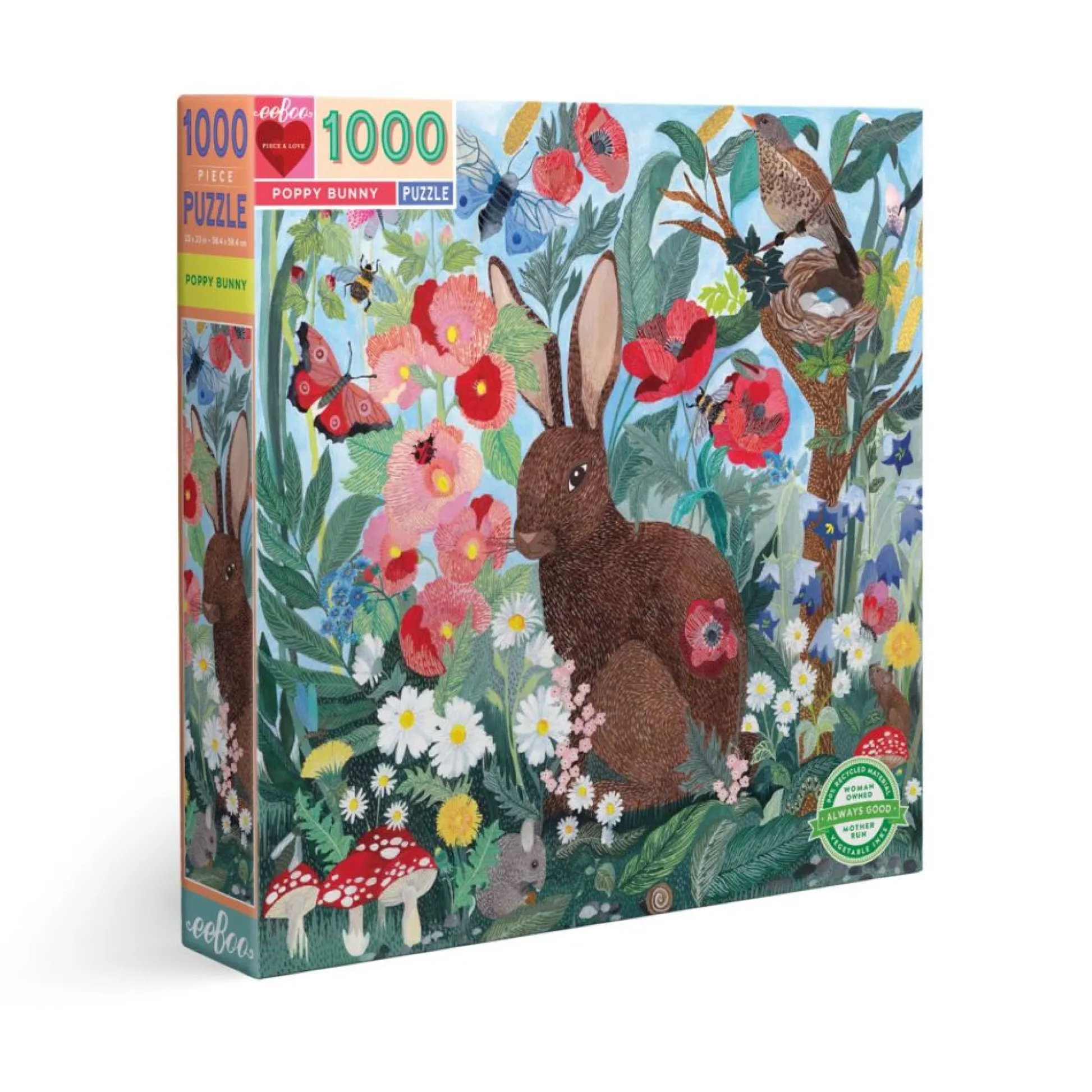 Flat River Group eeBoo Piece and Love Poppy Bunny 1000-Piece Square Jigsaw Puzzle* Puzzles