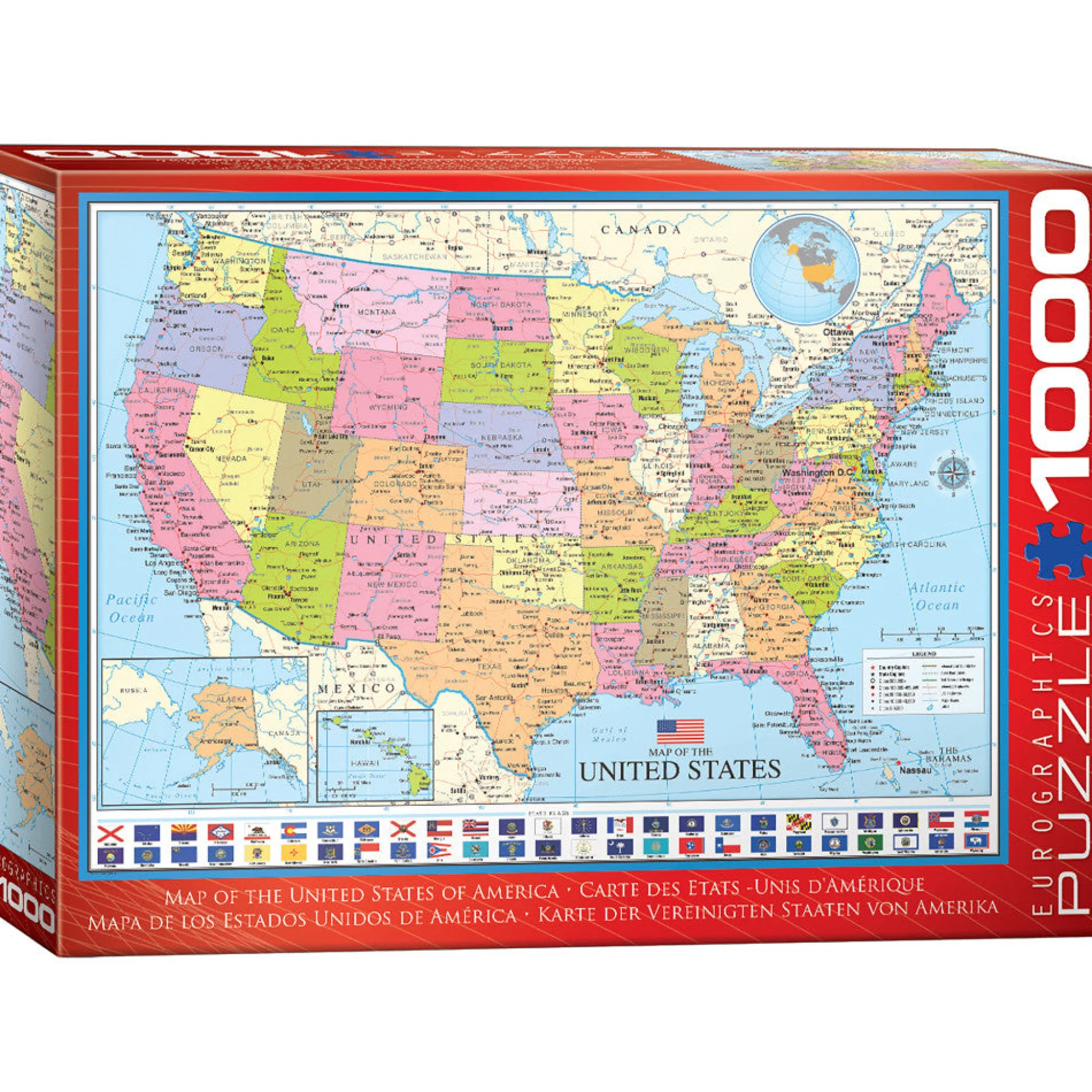 Flat River Group EuroGraphics USA Map - 1000 Piece Educational Puzzle* Puzzles