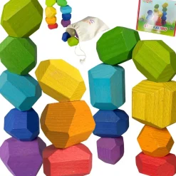 Educators Resource Extasticks Stackalino XL Wooden Balancing Stacking Rocks Set* Wood & Jumbo Blocks