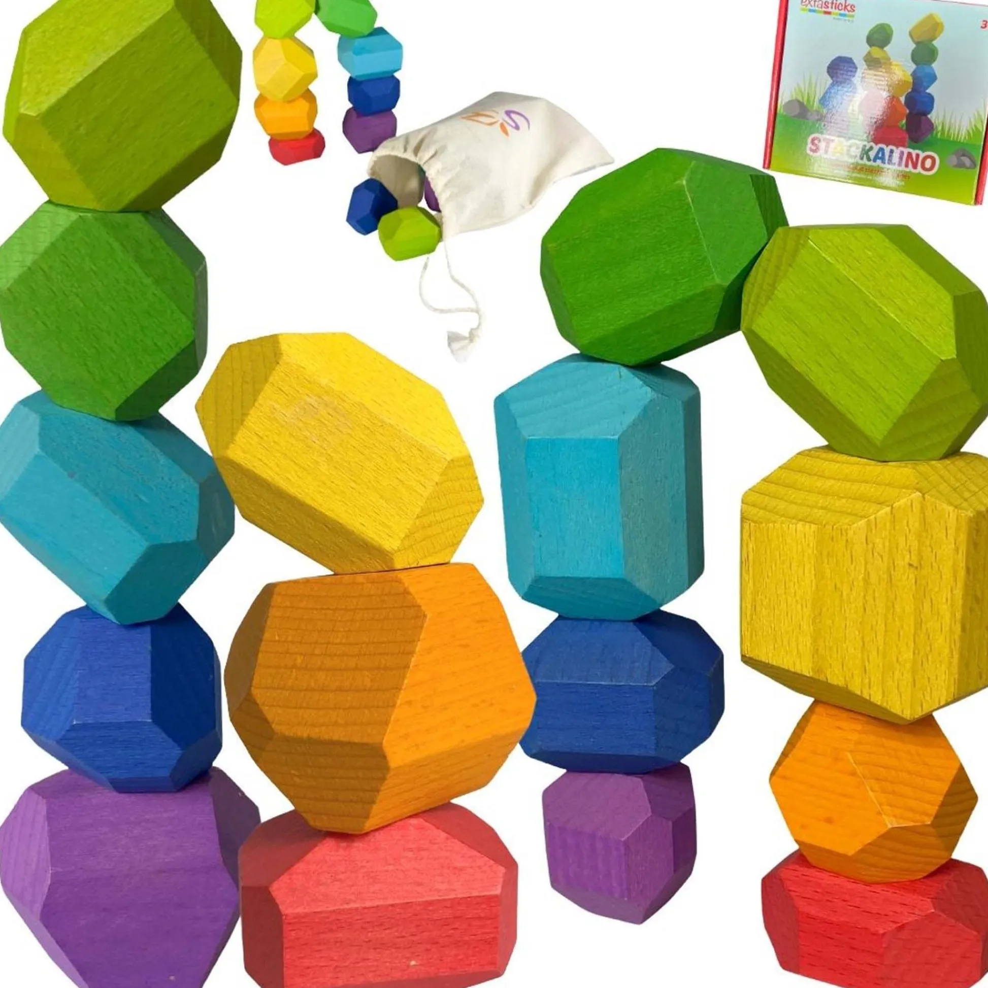 Educators Resource Extasticks Stackalino XL Wooden Balancing Stacking Rocks Set* Wood & Jumbo Blocks