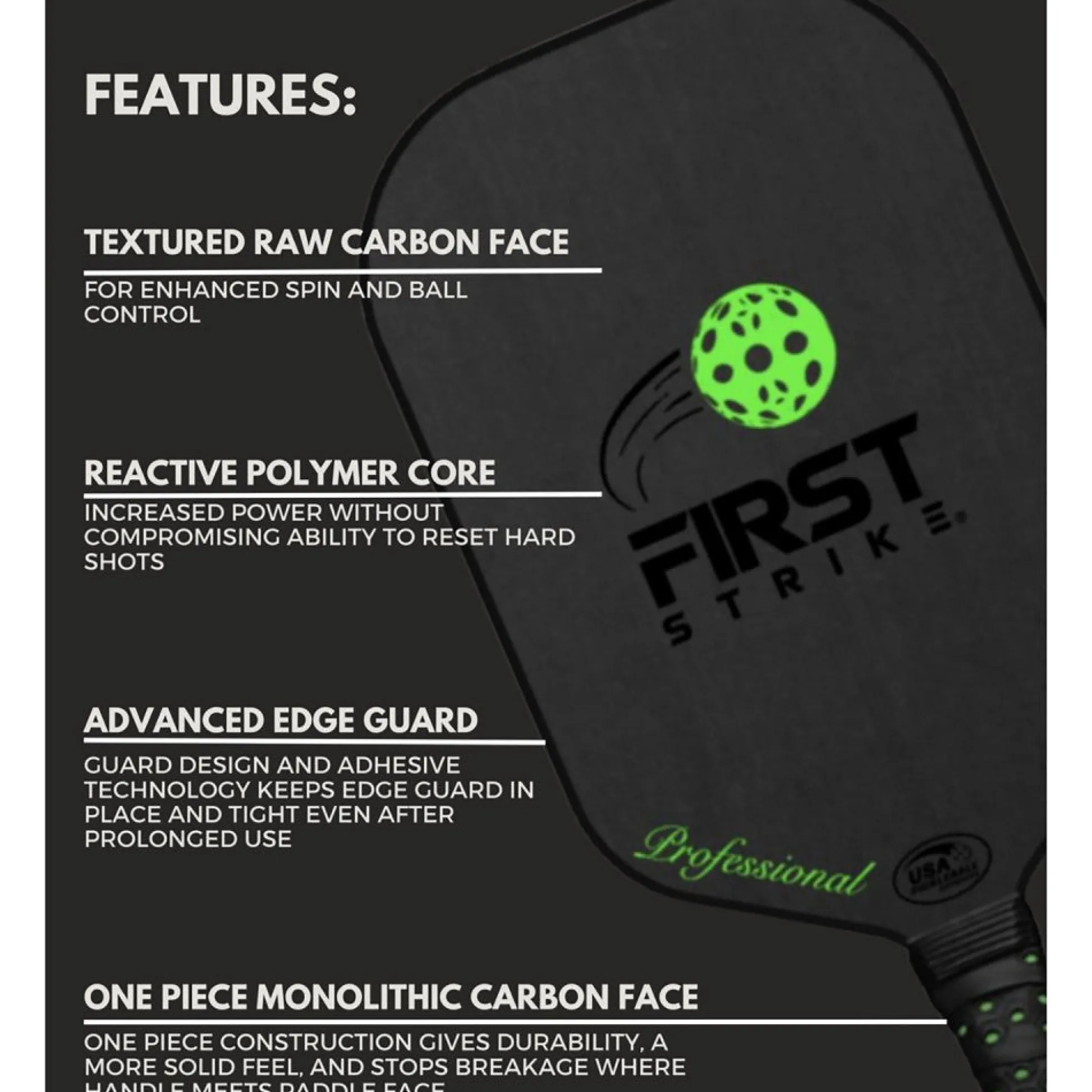 Flat River Group First Strike Pickleball Professional Elongated Paddle, 16.4 x 7.5", Polymer Core* Toy Sports