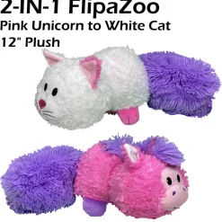 Flat River Group FlipaZoo Magic Tails 2-in-1 Plush - Pink Unicorn to White Cat 14 Inch Cuddly Pillow* Stuffed Animals|Stuffed Animals & Plush Toys