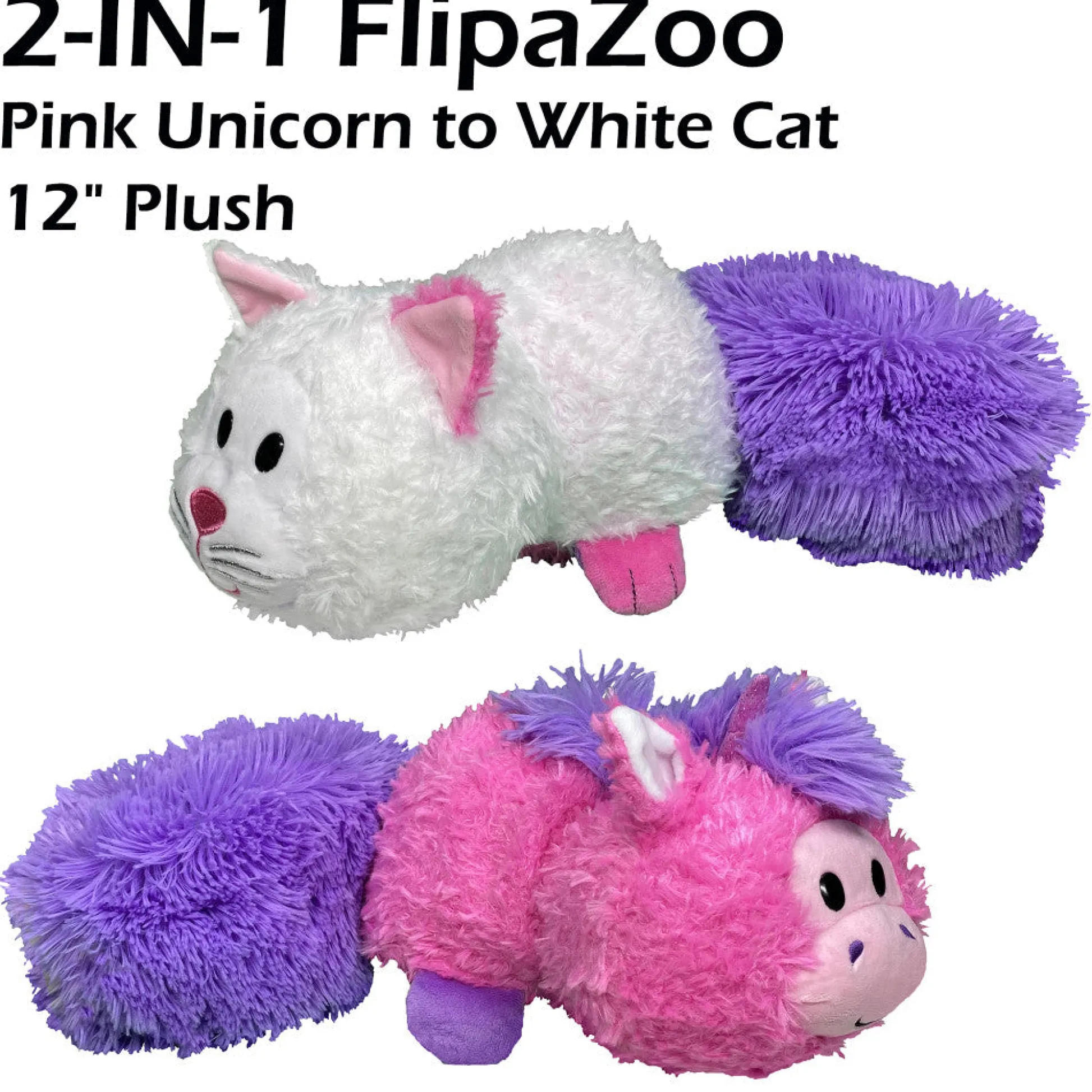 Flat River Group FlipaZoo Magic Tails 2-in-1 Plush - Pink Unicorn to White Cat 14 Inch Cuddly Pillow* Stuffed Animals|Stuffed Animals & Plush Toys