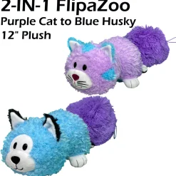 Flat River Group FlipaZoo Magic Tails 2-in-1 Plush - Transforming Purple Cat to Blue Husky* Stuffed Animals|Stuffed Animals & Plush Toys