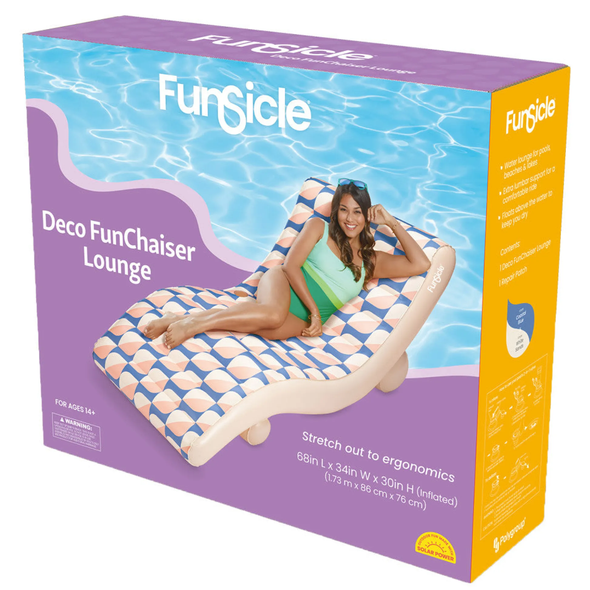 Flat River Group Funsicle Deco FunChaiser Lounge 68" - Blue & Cream Inflatable Pool Float* Swimming Pools & Water Toys