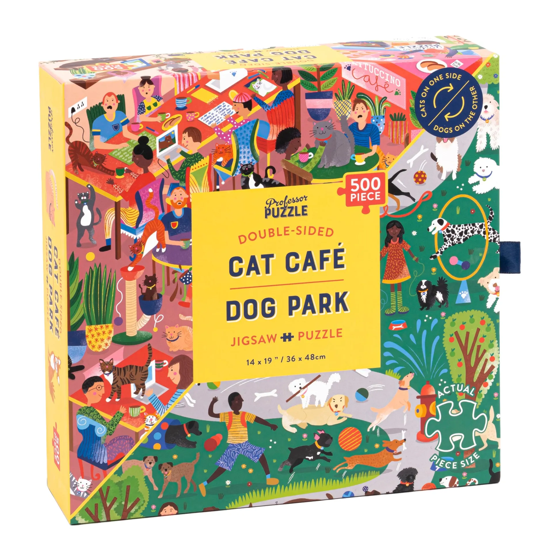 AreYouGame Furry Friends Fiesta Double-Sided Cat Cafe & Dog Park Jigsaw Puzzle - 500 pc* Puzzles