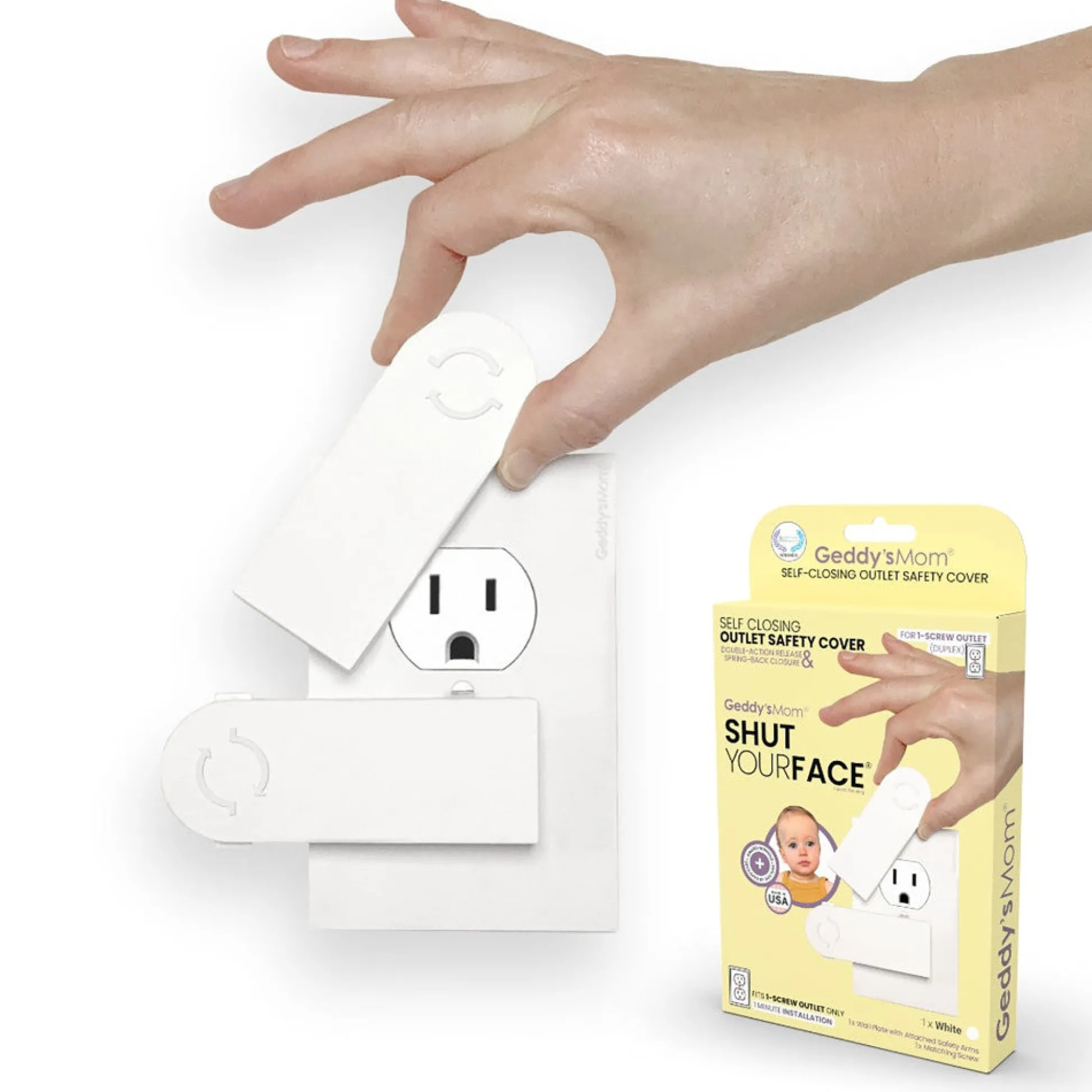 Flat River Group Geddy's Mom: Shut Your Face - White Self-Closing Outlet Safety Cover* Developmental Toys