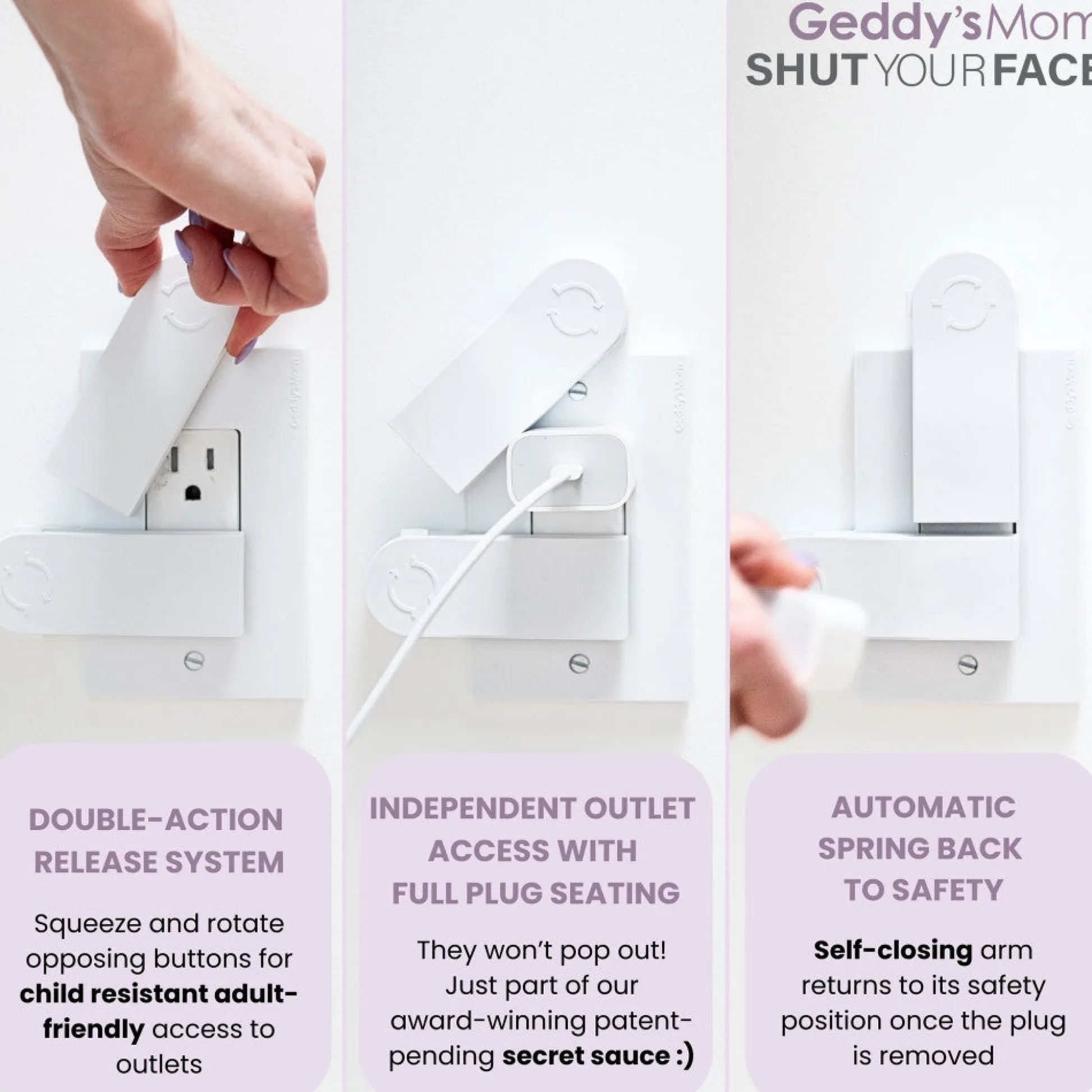 Flat River Group Geddy's Mom: Shut Your Face - White - Self-Closing Outlet Safety Cover* Developmental Toys