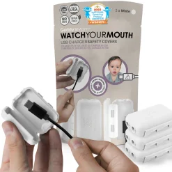 Flat River Group Geddy's Mom Watch Your Mouth - Baby Proofing USB Charger Safety Cover - White 3 Pack* Developmental Toys