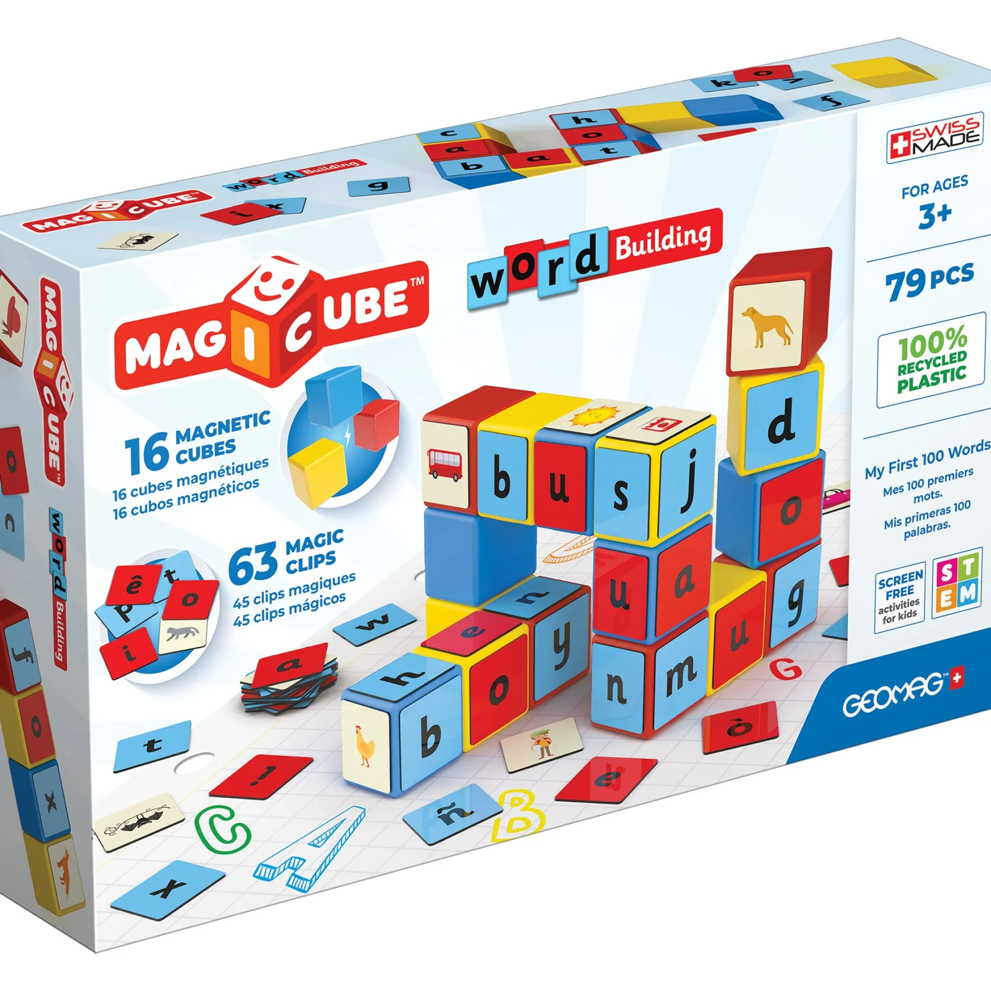 Educators Resource Geomag Magicube 79-Piece Word Building Set - Recycled Materials* Reading, Writing & Speech|Magnetic Tiles & Building Sets