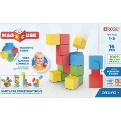 Educators Resource Geomag Magicubes 16-Piece Recycled Magnetic Building Set for Toddlers* Magnetic Tiles & Building Sets