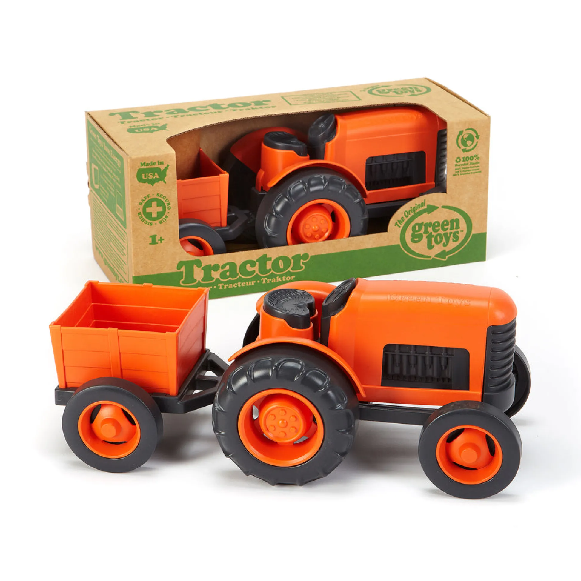 AreYouGame Green Toys Eco-Friendly Tractor with Detachable Cart* Preschool Education Toys & Activities|Preschool Vehicles