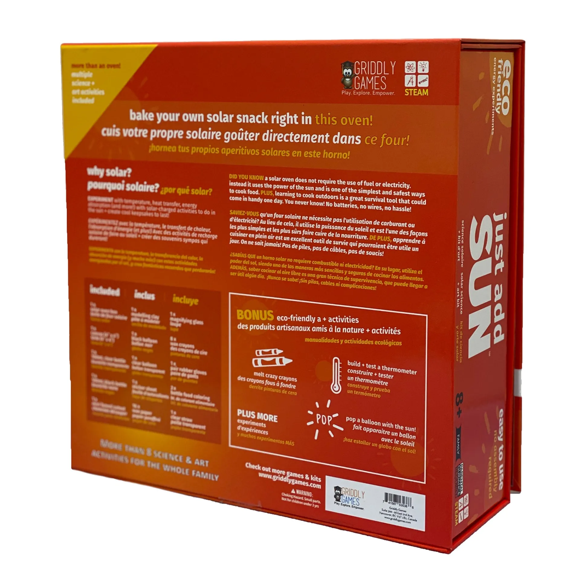 Educators Resource Griddly Games Just Add Sun STEAM Solar Oven Science and Art Kit* Science Toys