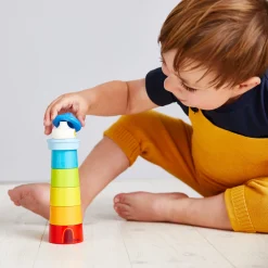 HABA USA HABA Lighthouse Wooden Rainbow Stacker ‚Äì Colorful Learning Toy* Blocks, Sorting & Stacking Toys