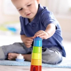 HABA USA HABA Lighthouse Wooden Rainbow Stacker ‚Äì Colorful Learning Toy* Blocks, Sorting & Stacking Toys