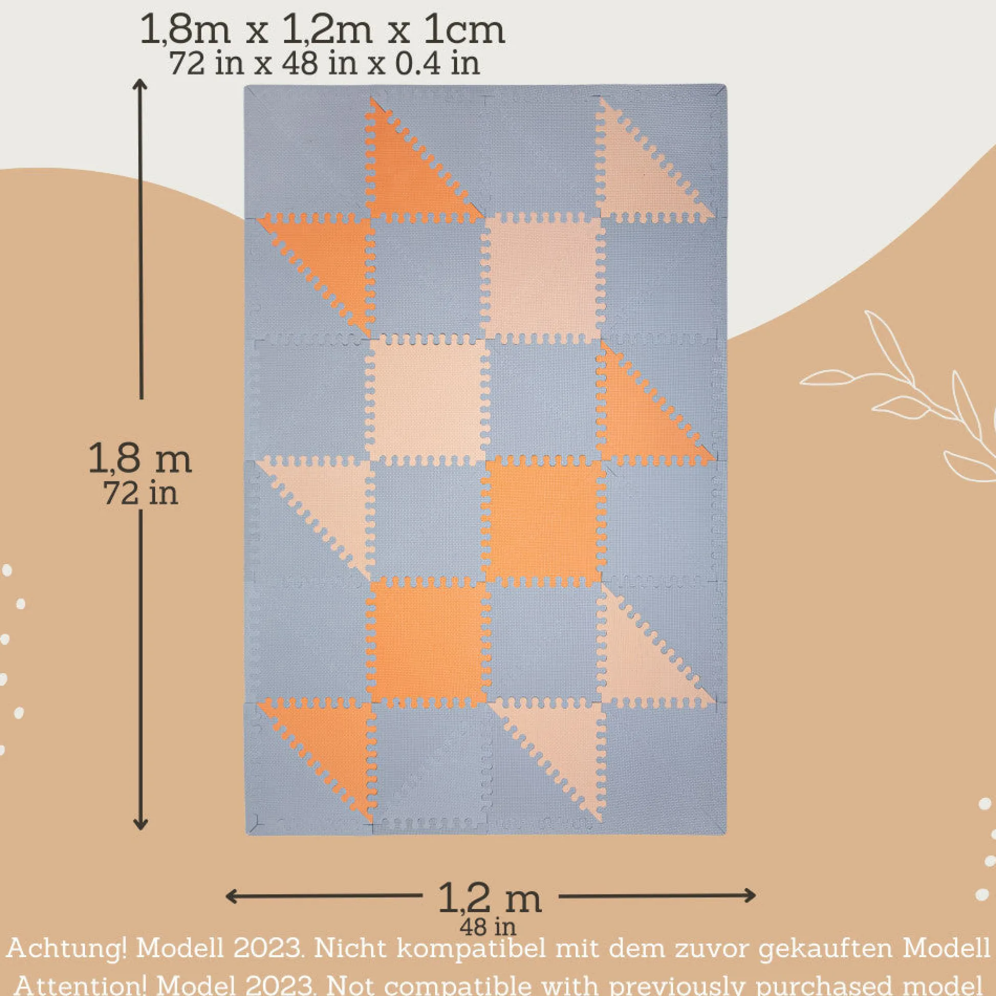 Flat River Group Hakuna Matte: Chic Baby Play Mat - Grey-Beige-Orange, 72x48", 48 Tiles* Developmental Toys