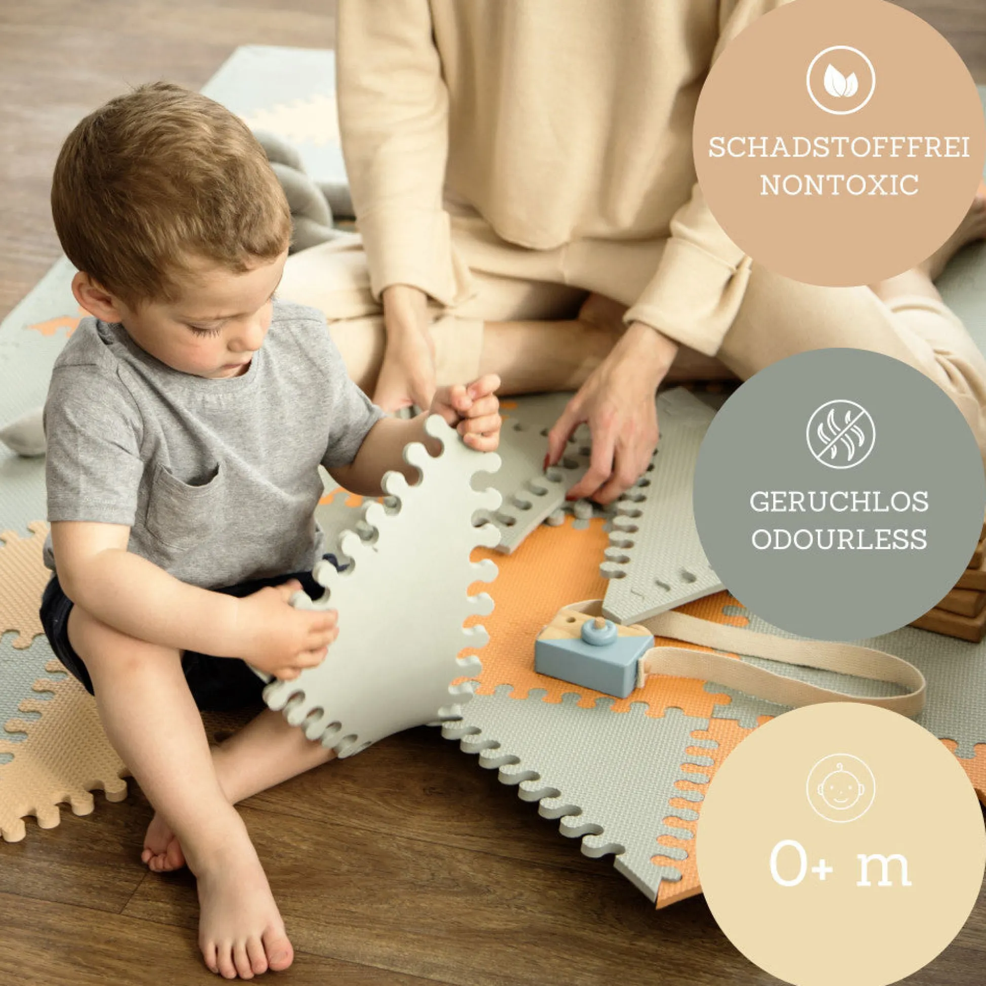 Flat River Group Hakuna Matte: Chic Baby Play Mat - Grey-Beige-Orange, 72x48", 48 Tiles* Developmental Toys