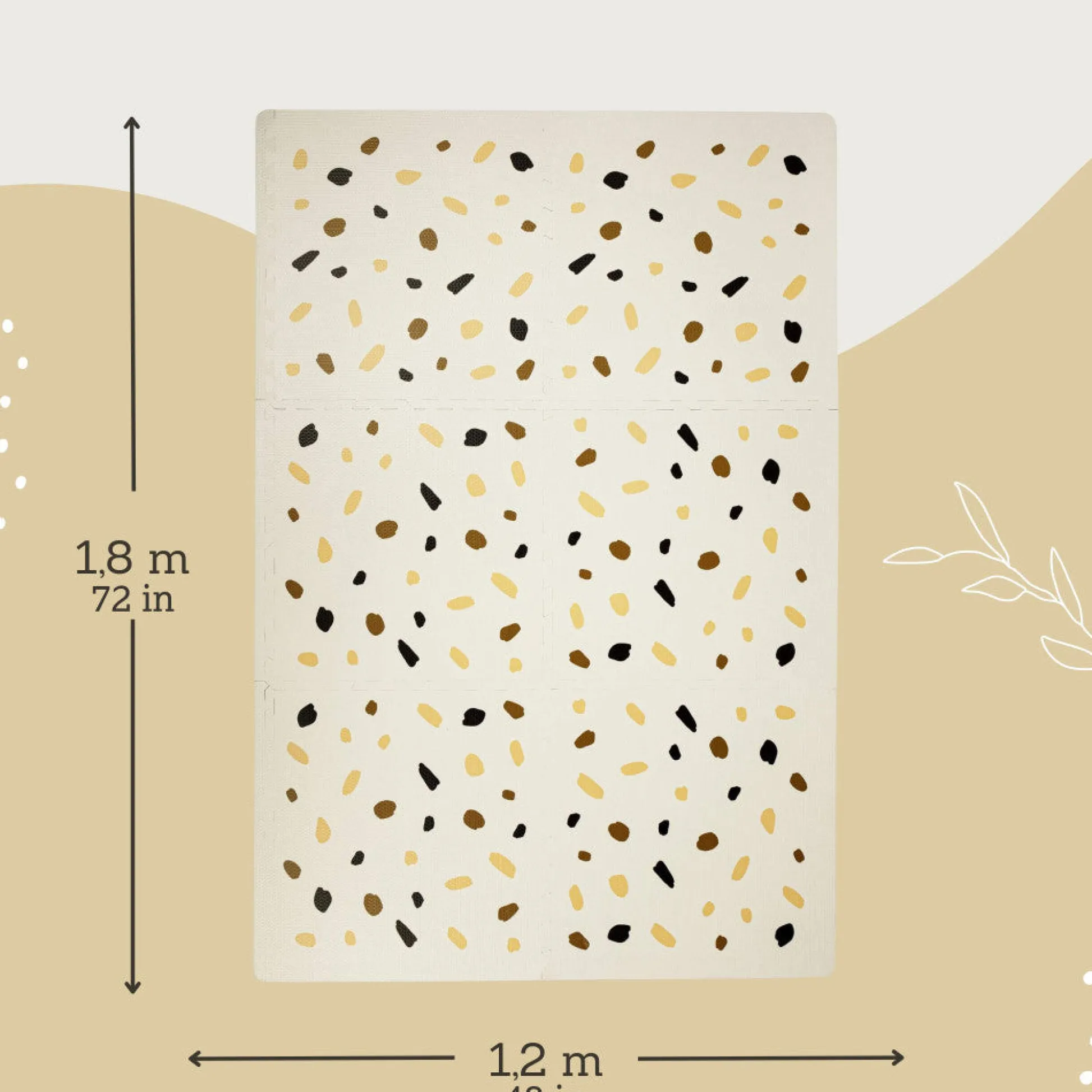 Flat River Group Hakuna Matte Stylish Baby Play Mat: Confetti & White Design - 72x48', 6 XXL Foam Floor Tiles* Activity Centers