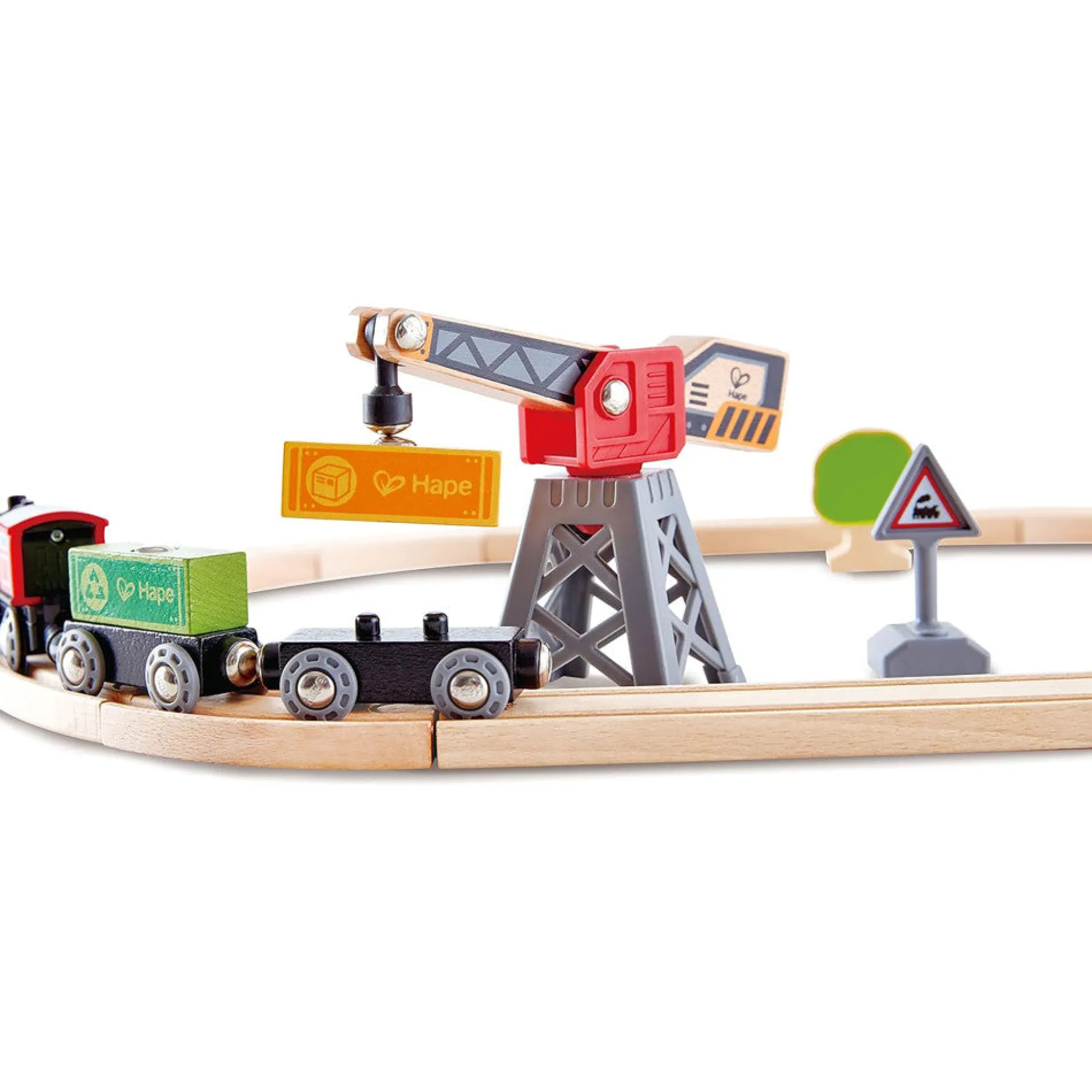 Flat River Group Hape - Cargo Delivery Loop - Battery Powered Engine & Oval Track Railway Set* Trains & Train Tables
