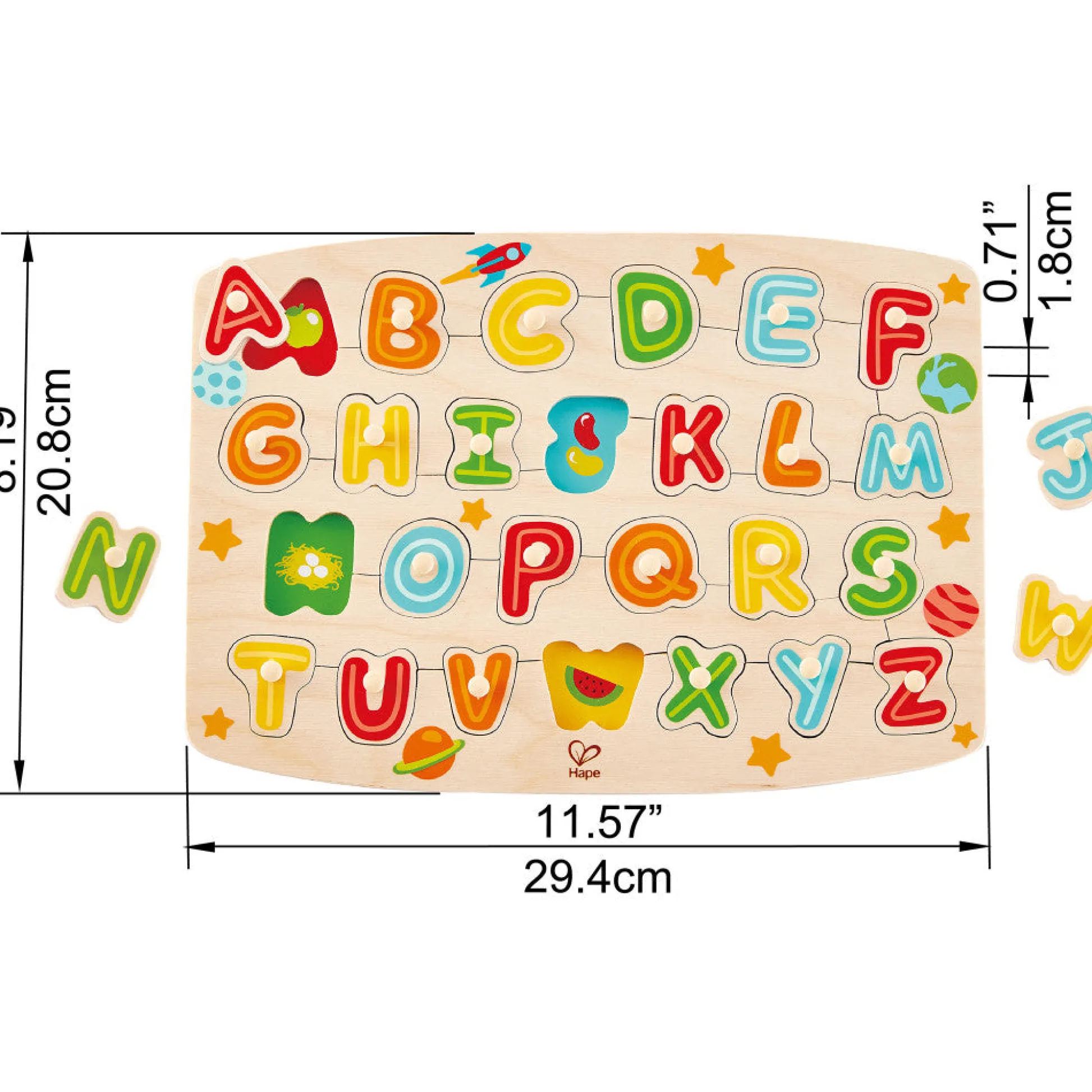 Flat River Group Hape ABC Picture 27pc Wooden Peg Puzzle - Educational Toy* Preschool Education Toys & Activities|Puzzles